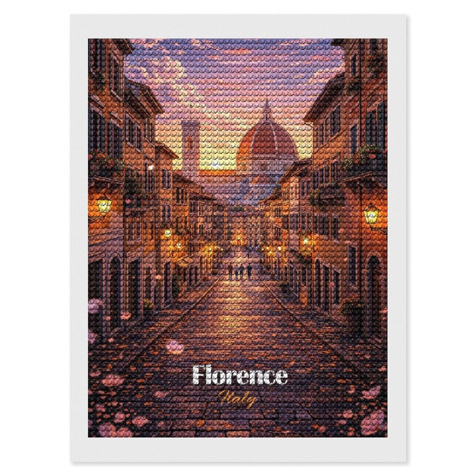 Junmoney Florence Italy Street Scene Diamond Painting Canvas Set 12"x16", for Adults, Sparkling Round Gems, Thoughtful Handmade Gift, Modern Decor