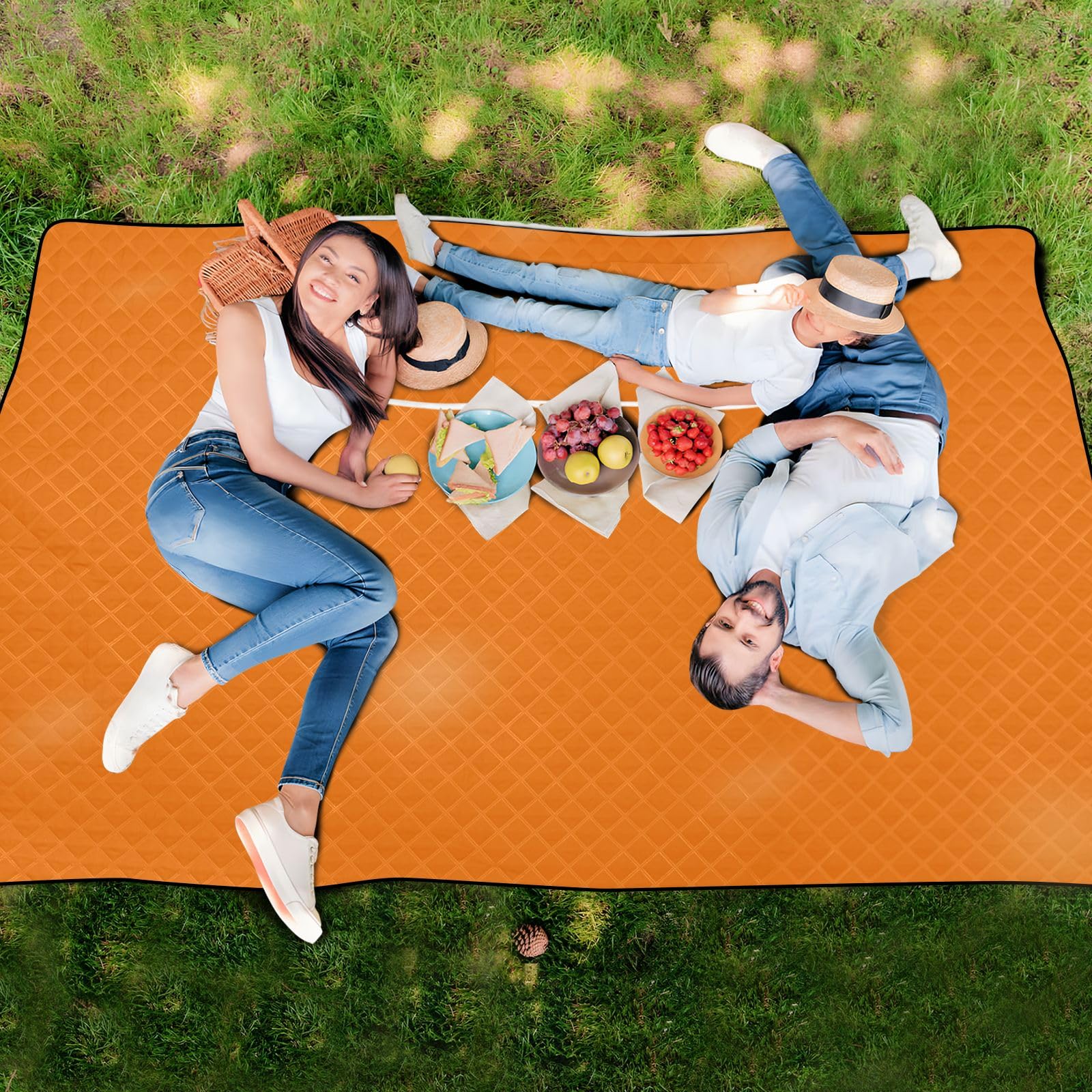 Słońce pomarańczowy pakowany koc piknikowy duży koc zewnętrzny składa się do torby na zakupy na zewnątrz pakowany koc, 203 cm x 299 cm
