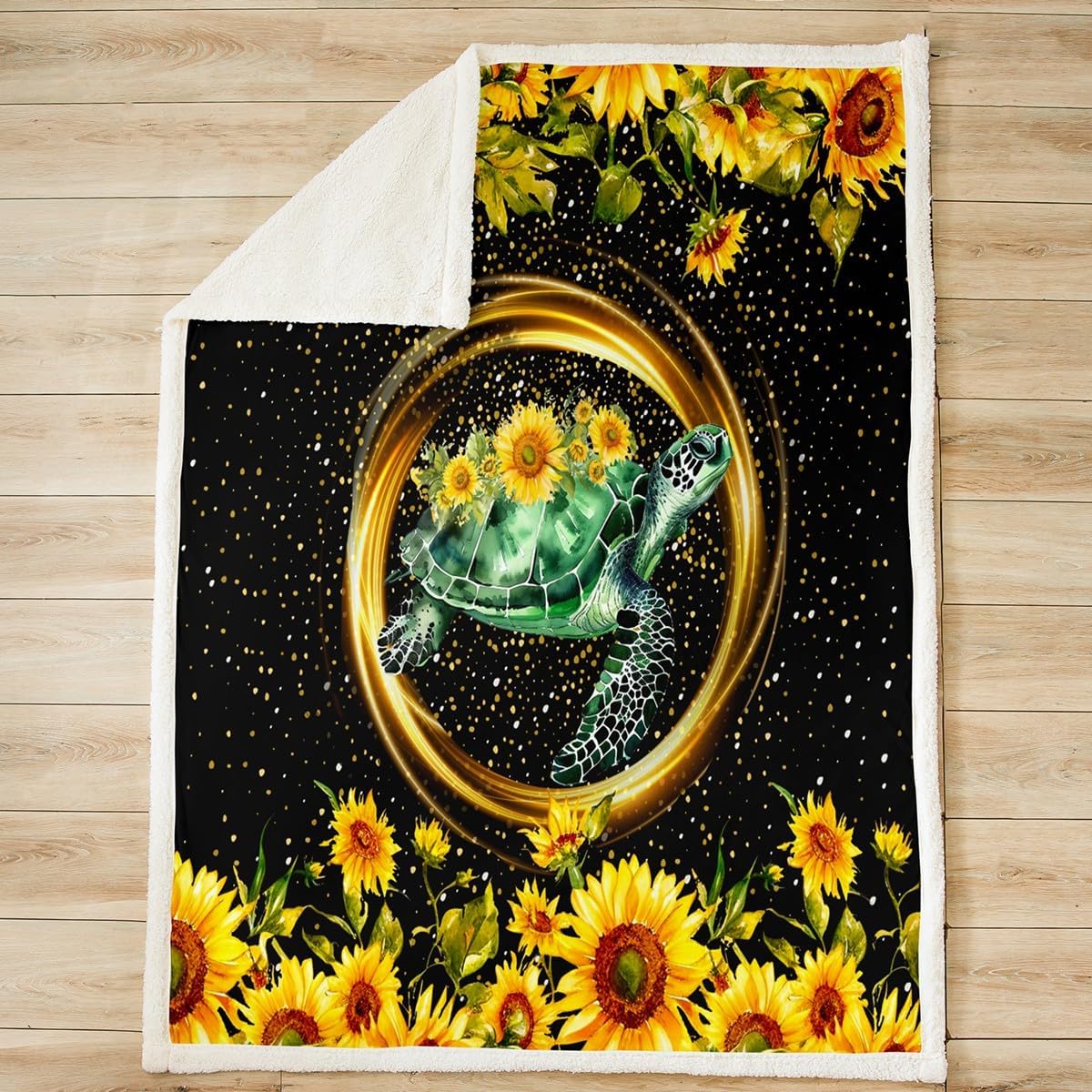 Feelyou Girls Sunflowers Throw Blanket Sea Turtle Sherpa Blanket for Bed Sofa Couch Kids Bedroom Floral Ocean Marine Reptile Decor Fleece Throw Blanket Sunflower Tortoise Plush Blanket Twin 60"x80"
