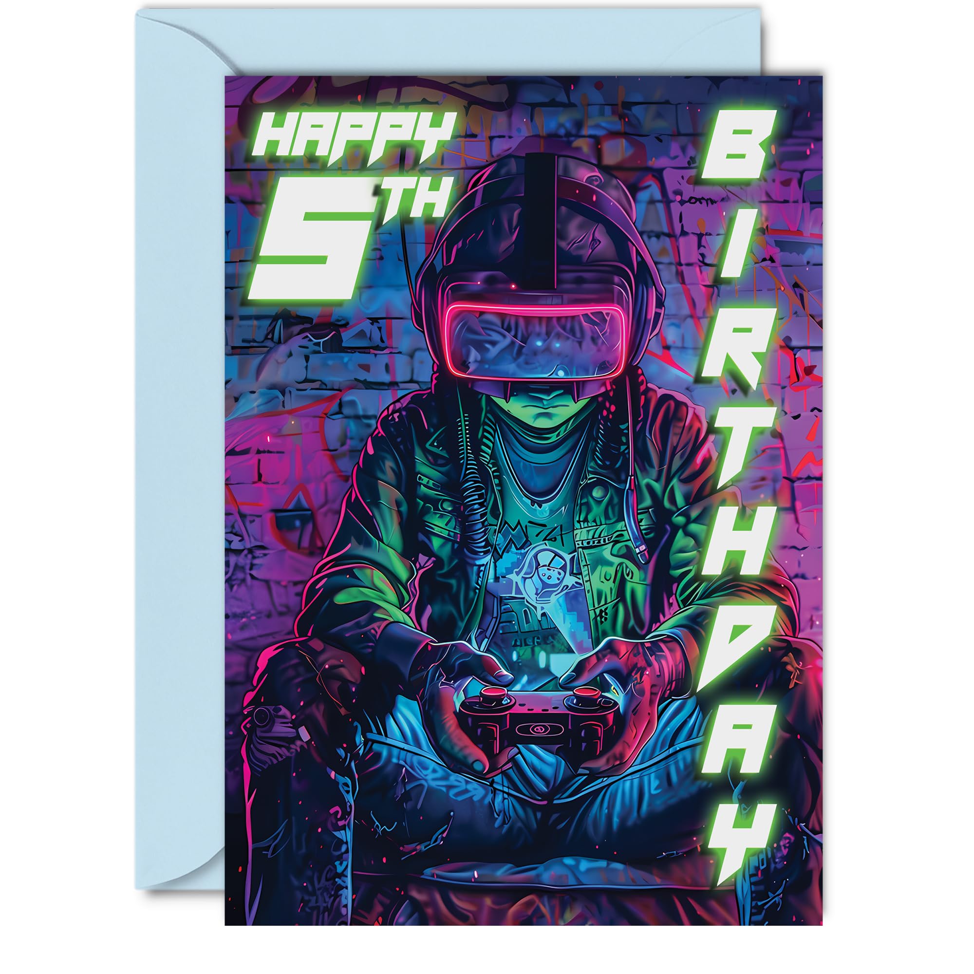 5th Birthday Cards for Boys Girls - Video Game Gamer - Happy 5 Birthday Card for Son Daughter Nephew Niece Grandson, 5x7 Inch Five Fifth Bday Greeting Cards