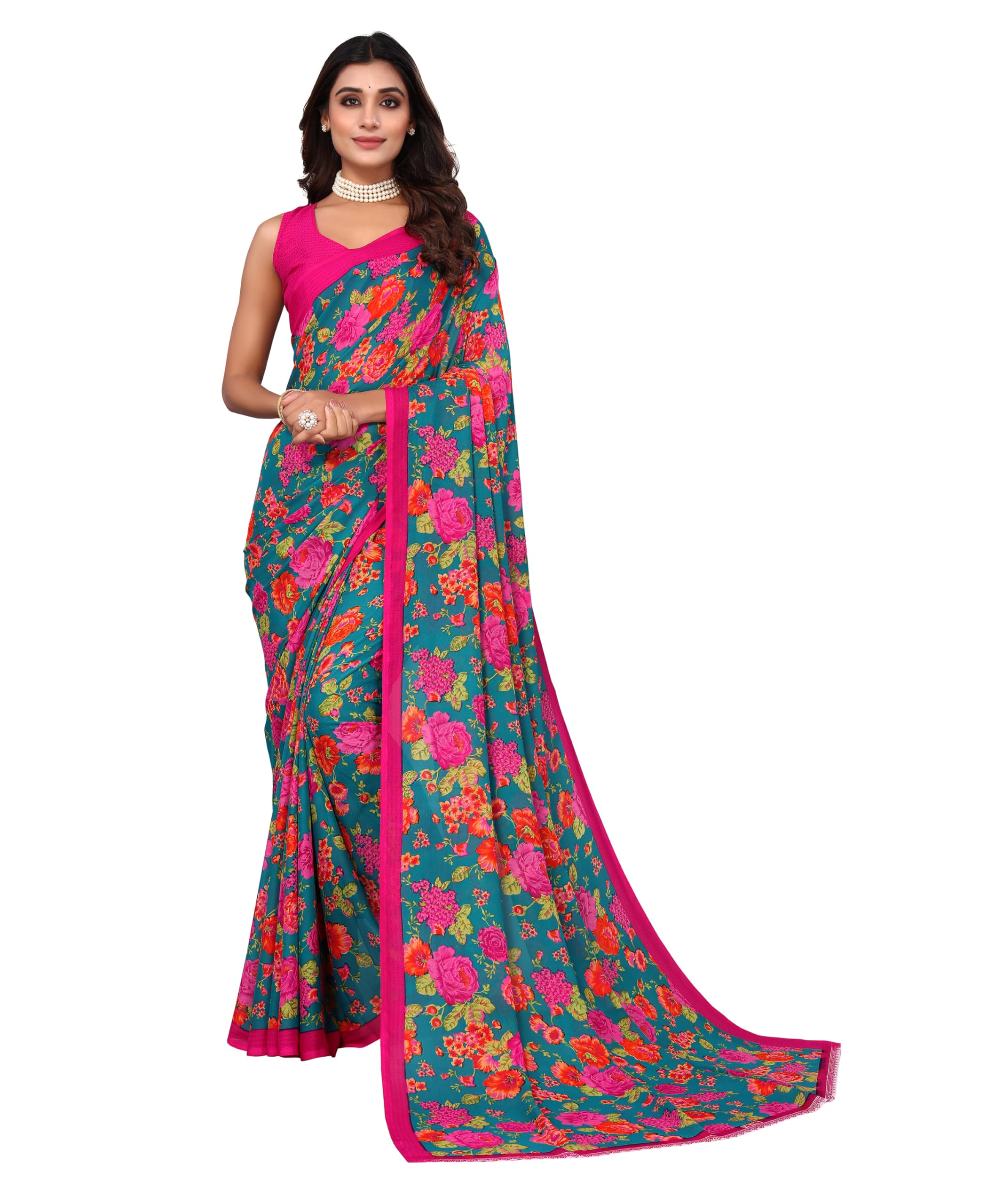 YashikaWomen's Trendy Printed Georgette Purple Color Saree with Blouse Material