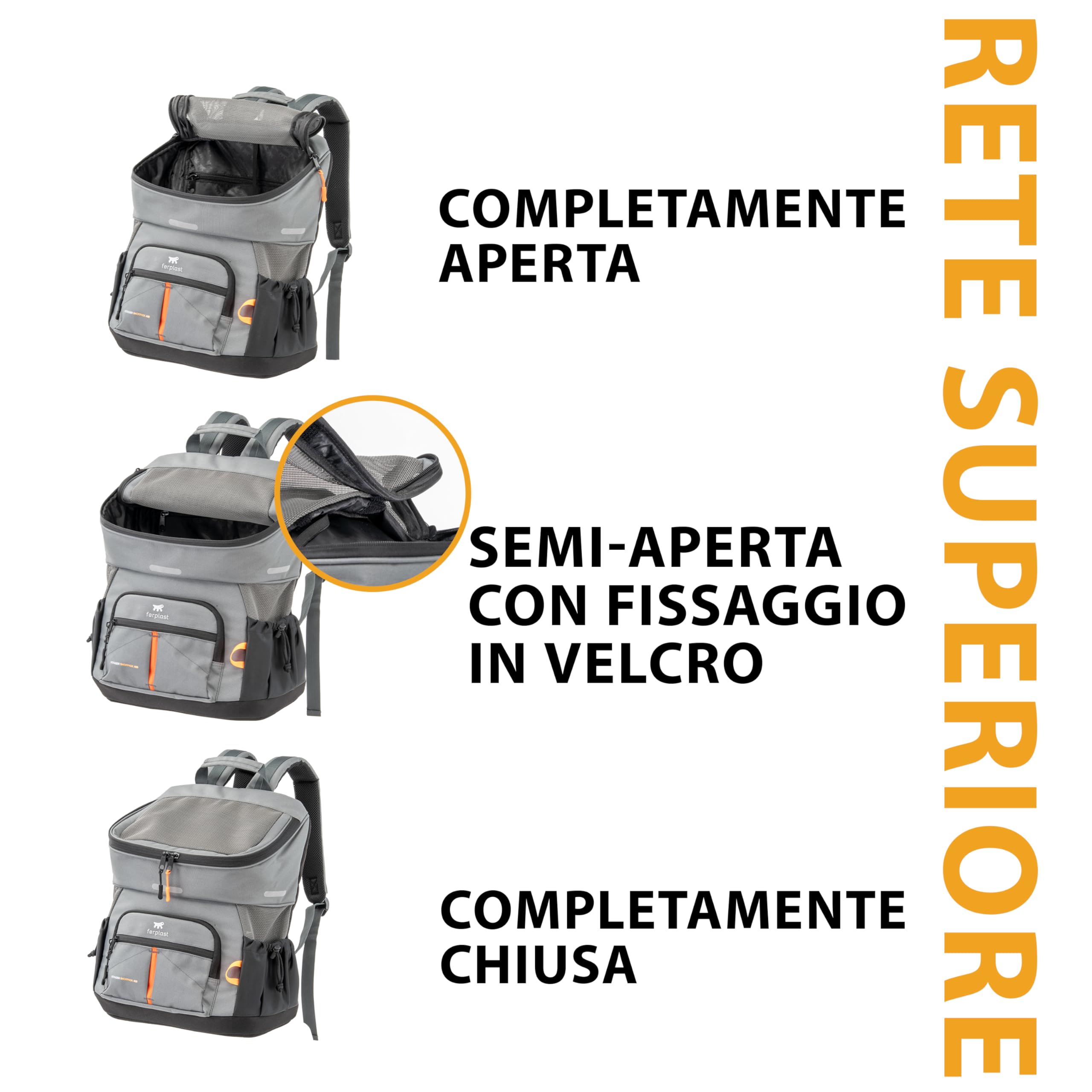 Ferplast Zaino per Cani VOYAGER BACKPACK, Trasportino Gatto, Trasportino Cani, Ampia Apertura, Cinghie Regolabili, Cinghia di Sicurezza, con Cuscino, Max 10 kg, 33x23x41H, Grigio