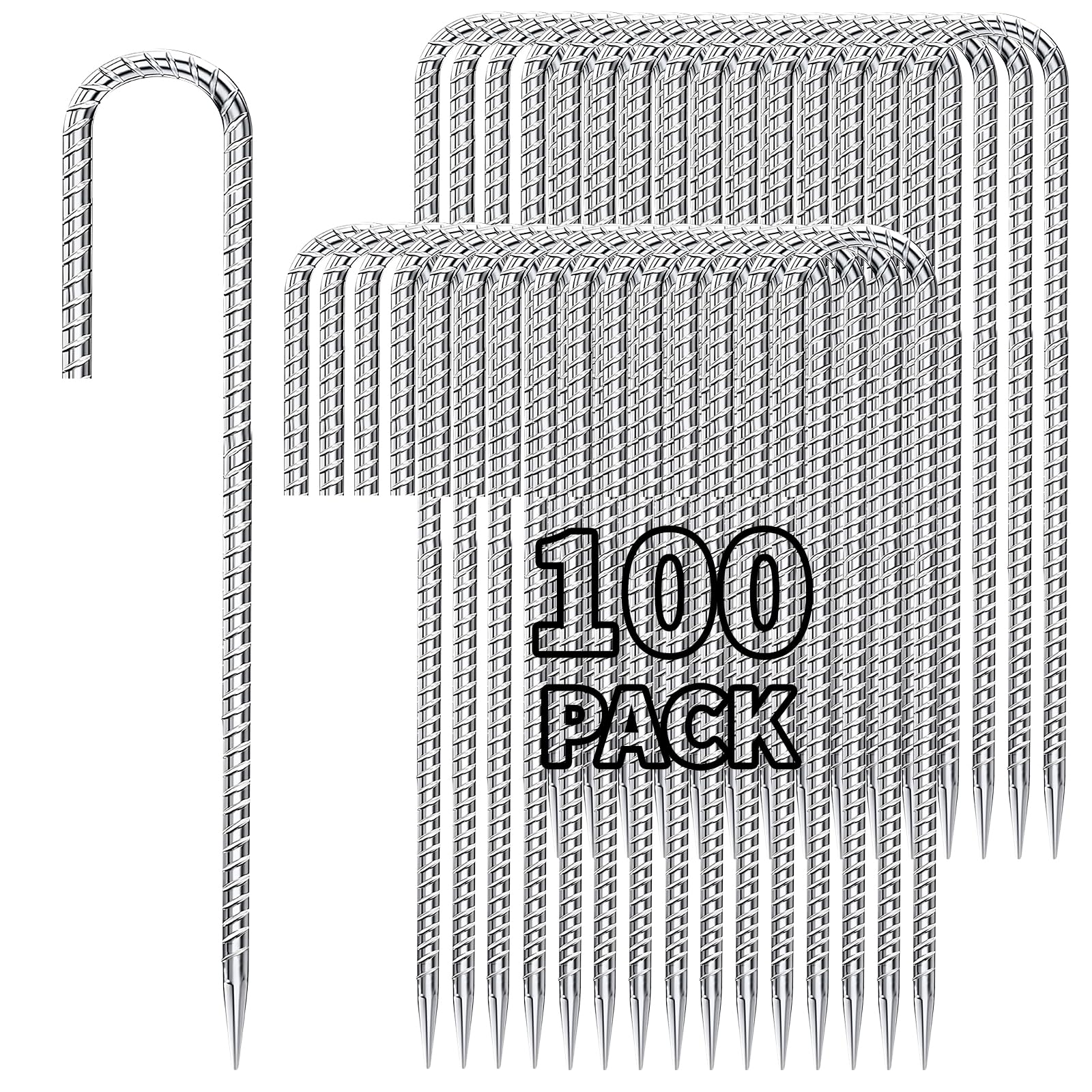 Besitu 12 inch Stakes Heavy Duty 100-Pack J Hook Metal Fence Stake for Dogs Digging Tent and Outdoor Decorations Inflatables Rebar Metal Spikes for Ground