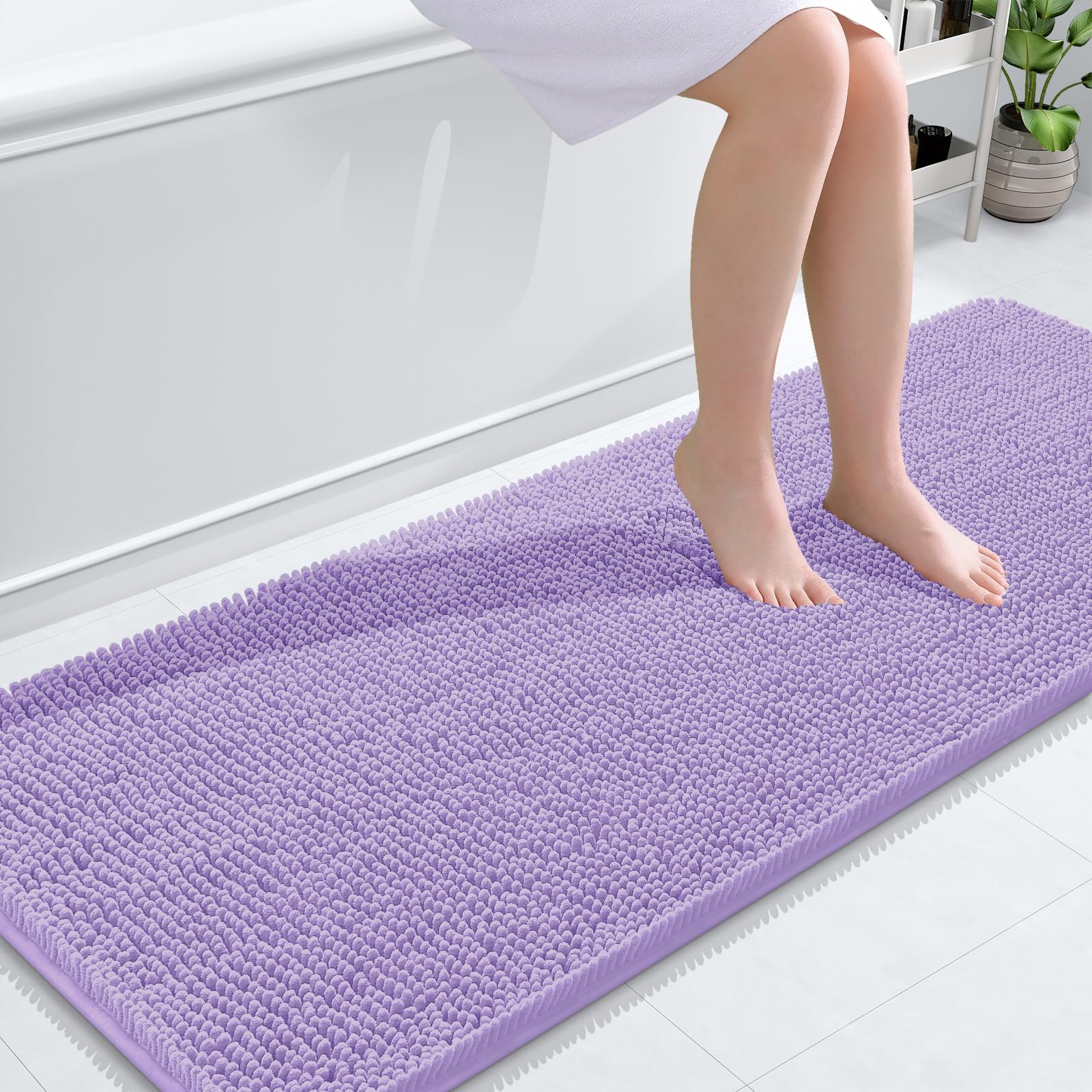OLANLY Bathroom Runner Rugs 59x24, Extra Soft Absorbent Chenille Bath Rugs | Lavender, Quick-Drying Rubber Backing, Washable Long Bath Mat for Bathroom Floor, Tub and Shower, Home Decor Accessories