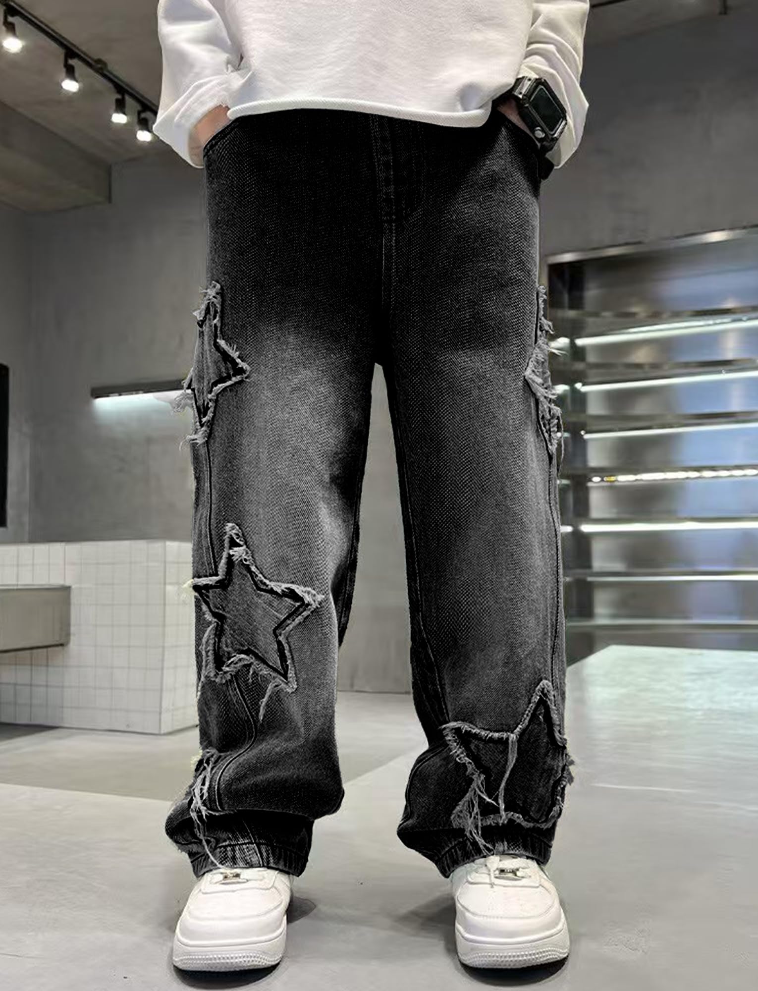 Happy Cherry Baggy Jeans Cargo Hose Y2K Stretch Bund Jeanshosen mit Taschen Streetwear Hip Hop