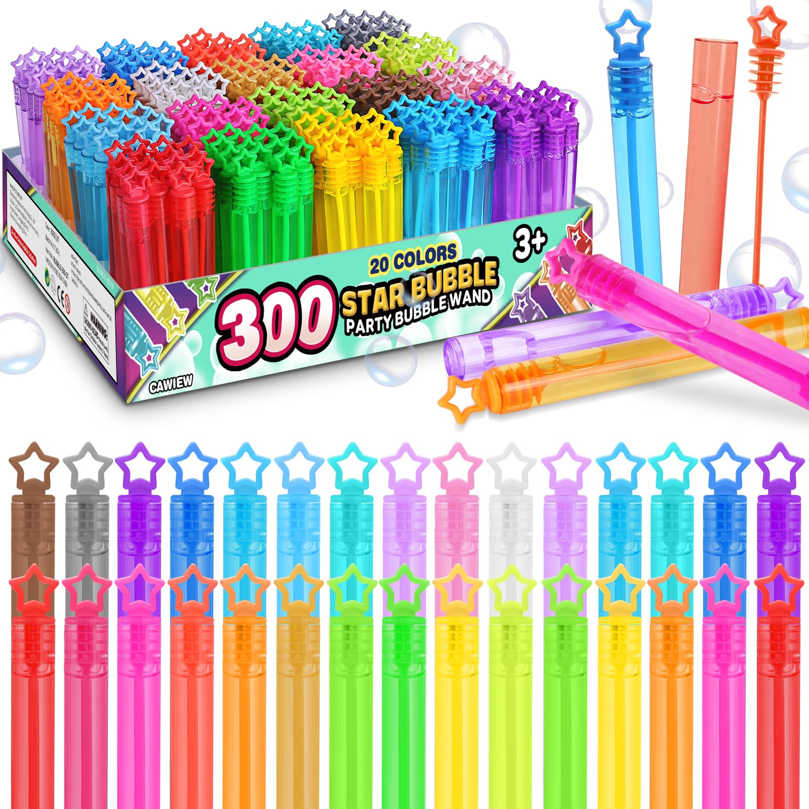 300 Pack 20 Colors Neon Bubbles Bulk in Gift Box, Mini Star Bubble Wand Party Favors for Kids, Birthday Treats, Party Supplies, Goody Bag Stuffer, Classroom Giveaways, Carnival Prizes Toy for Toddlers