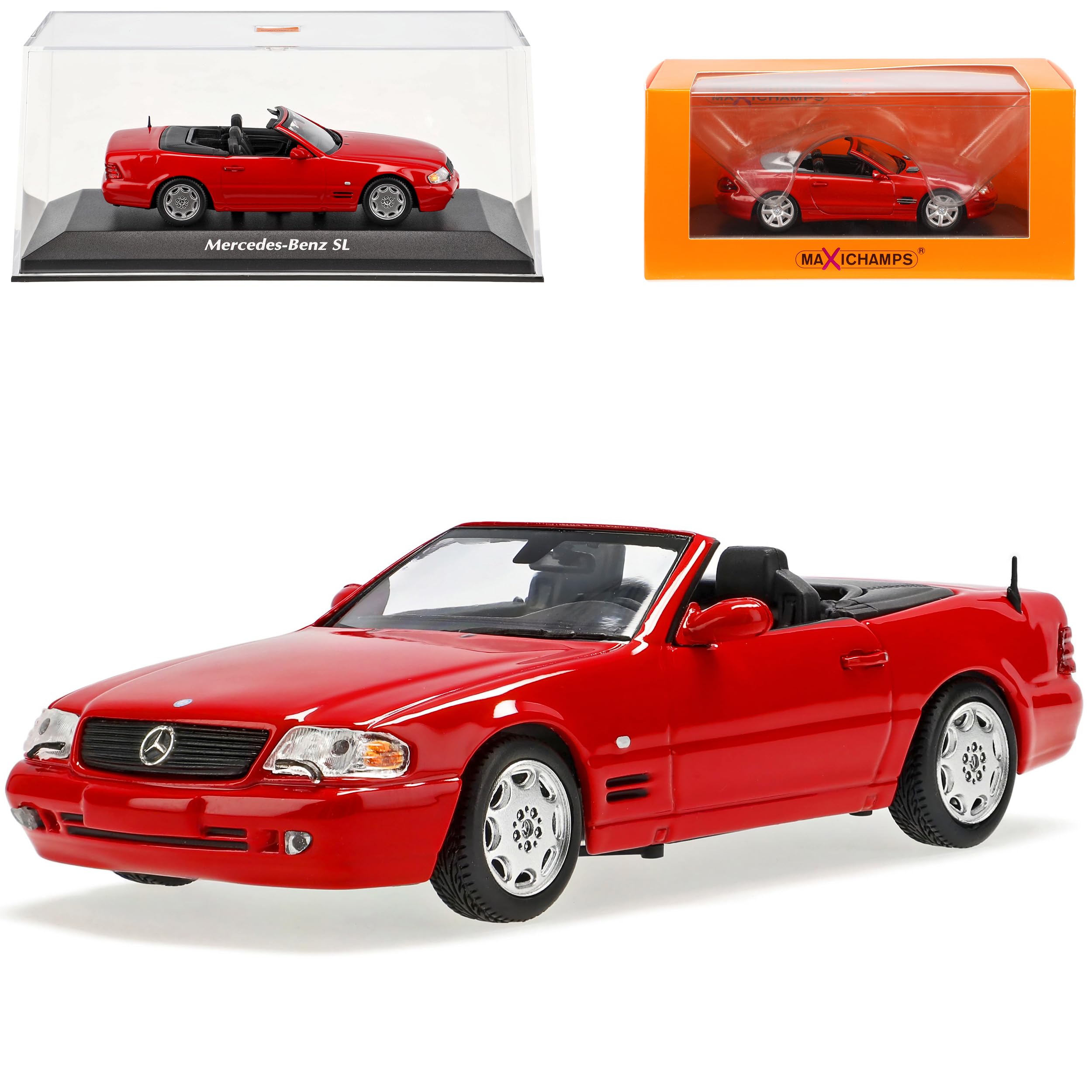 Generisch Mercedes-B. SL-Klasse R129 Cabrio Rot 1989-2001 1/43 Minichamps Maxichamps Modell Auto