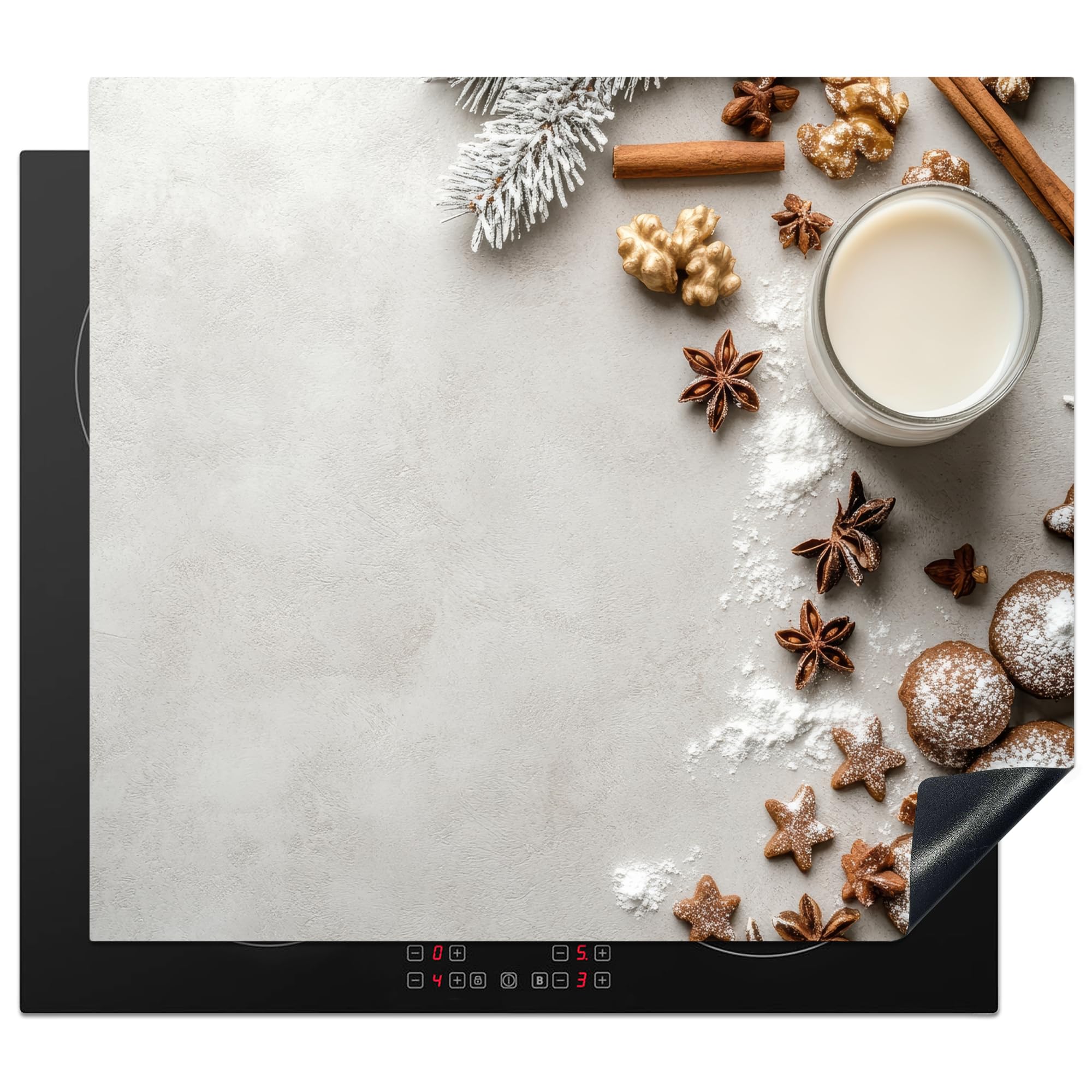 KitchenYeah© Induction Hob Protector Mat 20.5"x23.2" / 59x52 cm Cooker Top Protectors Cover Ceramic Covers Electric Hobs Vinyl Herbs - Winter - Milk - Concrete