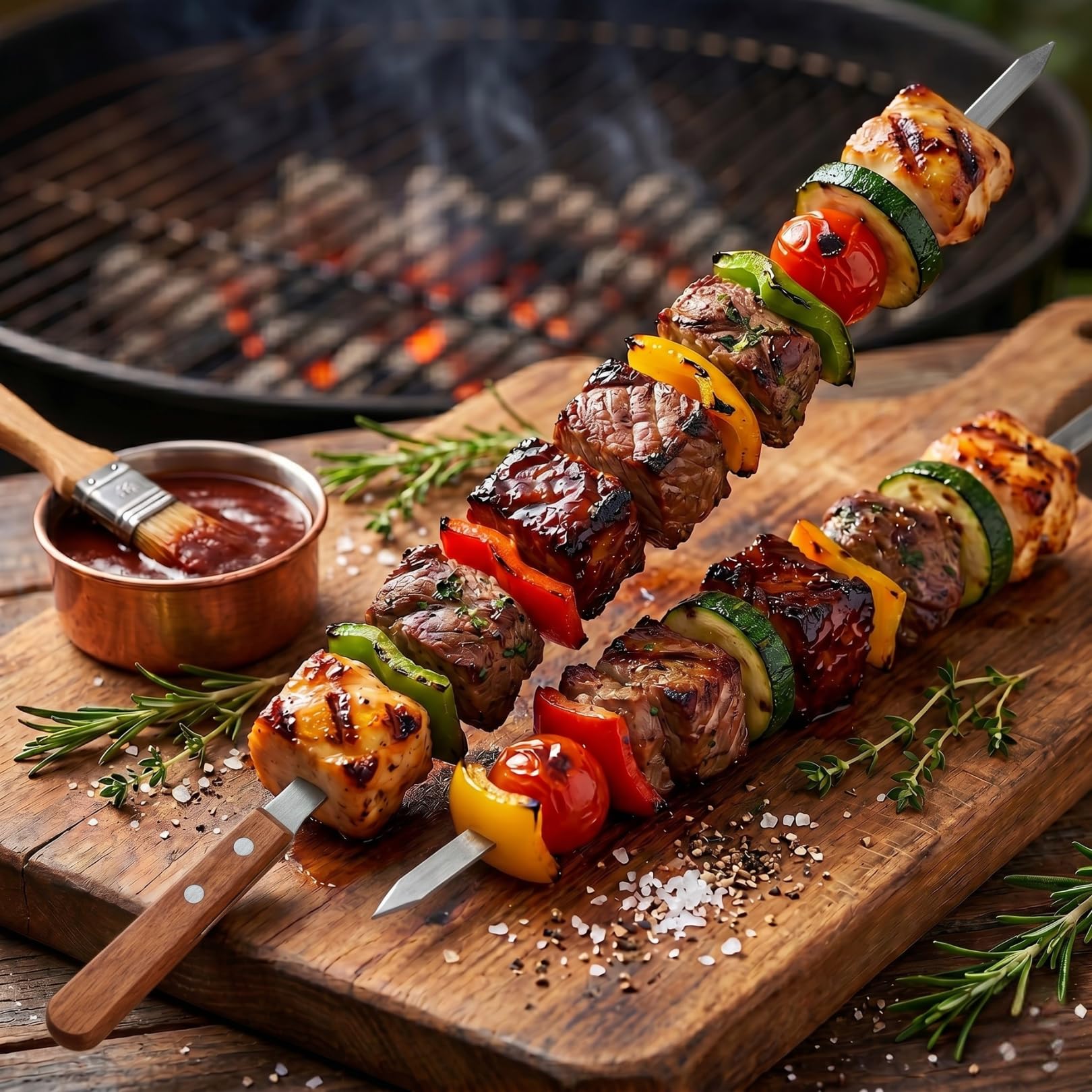 Wysokiej jakości szpikulce do grilla ze stali nierdzewnej, do grilla na zewnątrz, szpikulec, widelec do grilla z uchwytem z litego drewna, do grillowania, kebob Koubideh, perski brazylijski kebab, 12 szt