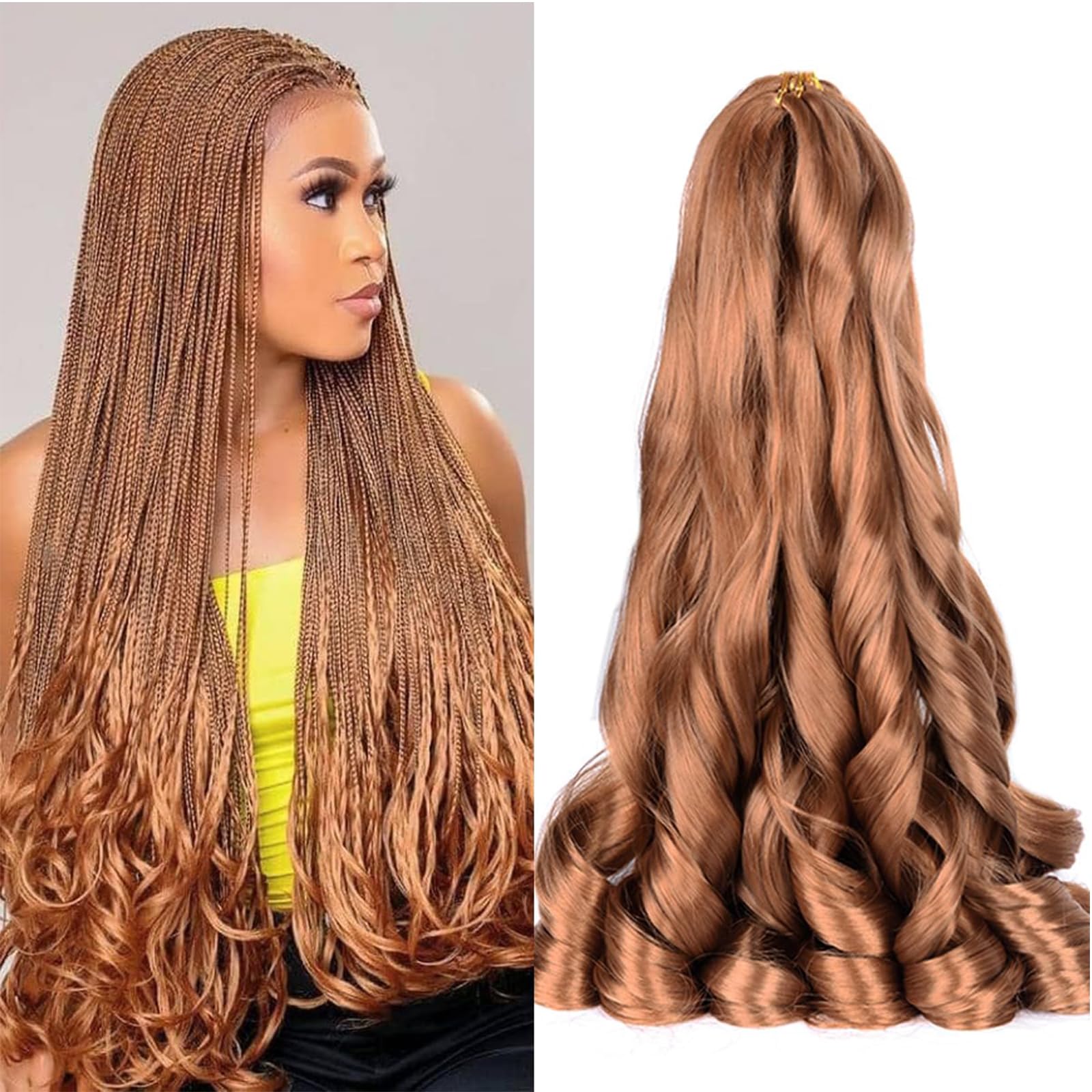 FESHFEN French Curls Braiding Hair – 3 Packs Braun, Lockige Haarverlängerungen 60 Cm Für Crochet Braids