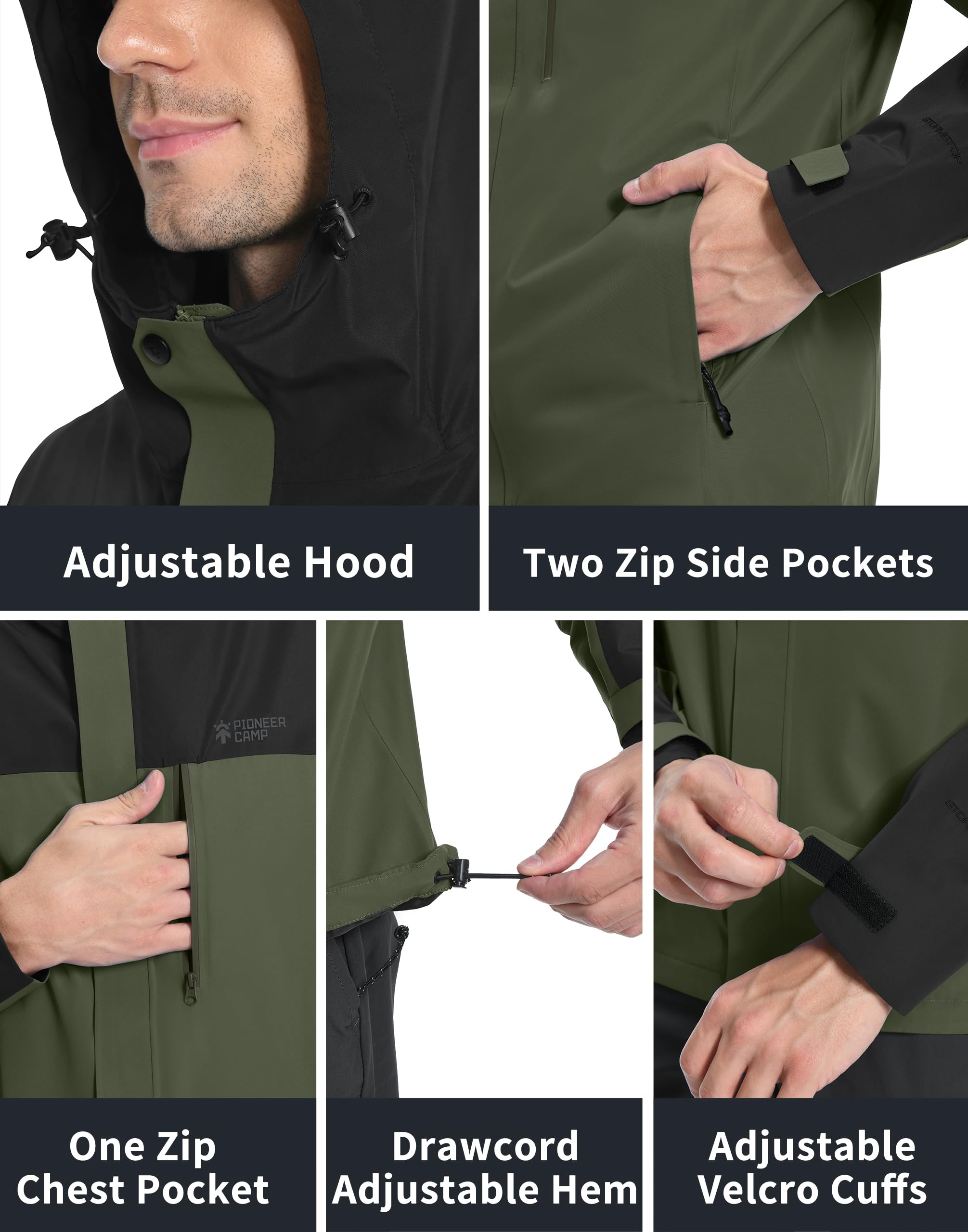 Pioneer Camp Veste de pluie homme - Imperméable et respirante - Avec capuche - 4 poches