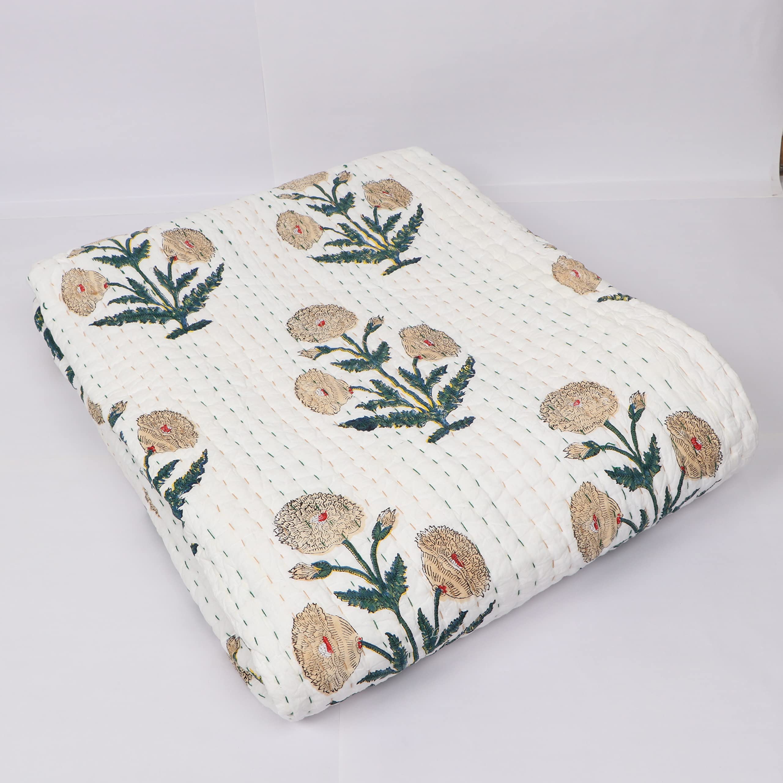 Kantha Quilts Couverture en Coton Floral : Couvre-Lit