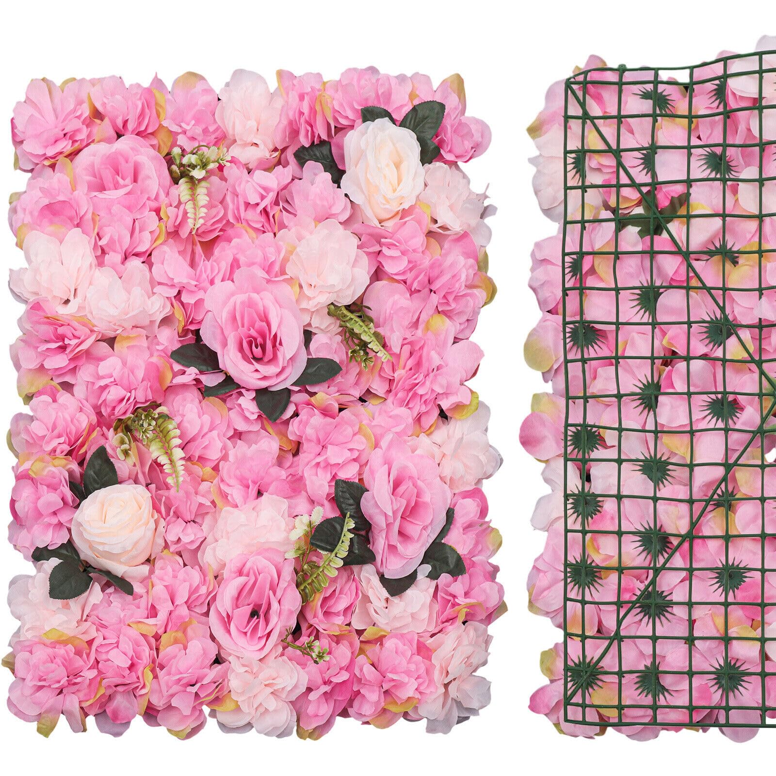 12 Pannelli Decorativi A Muro Con Fiori Rosa – Parete Floreale Artificiale Per Matrimoni E Camerette (60x40cm)