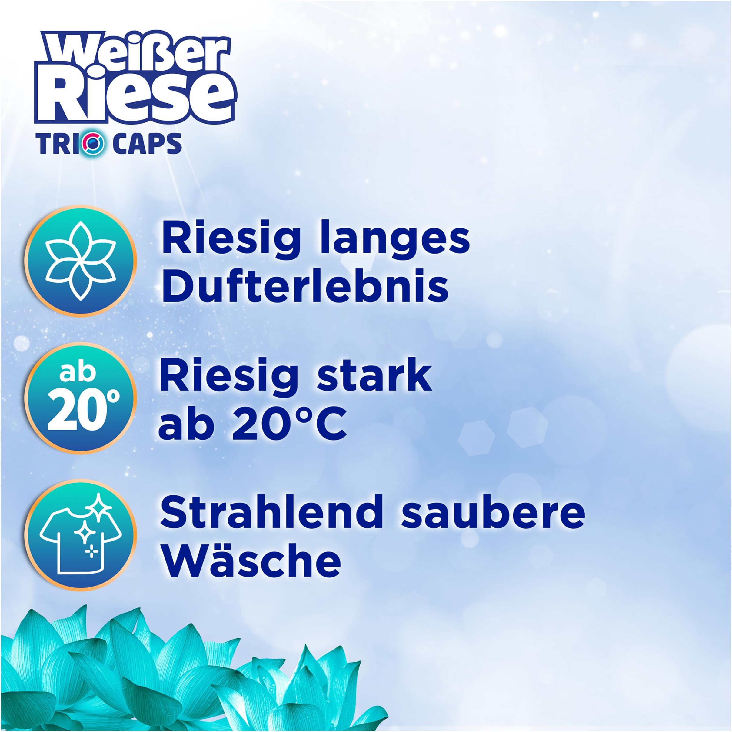 Weißer Riese Universal Trio-Caps Aromatherapie Lotus (120 Waschladungen), Waschmittel mit Good Mood-Duft für unwiderstehlich duftende & strahlend saubere Wäsche, 100% recycelbar