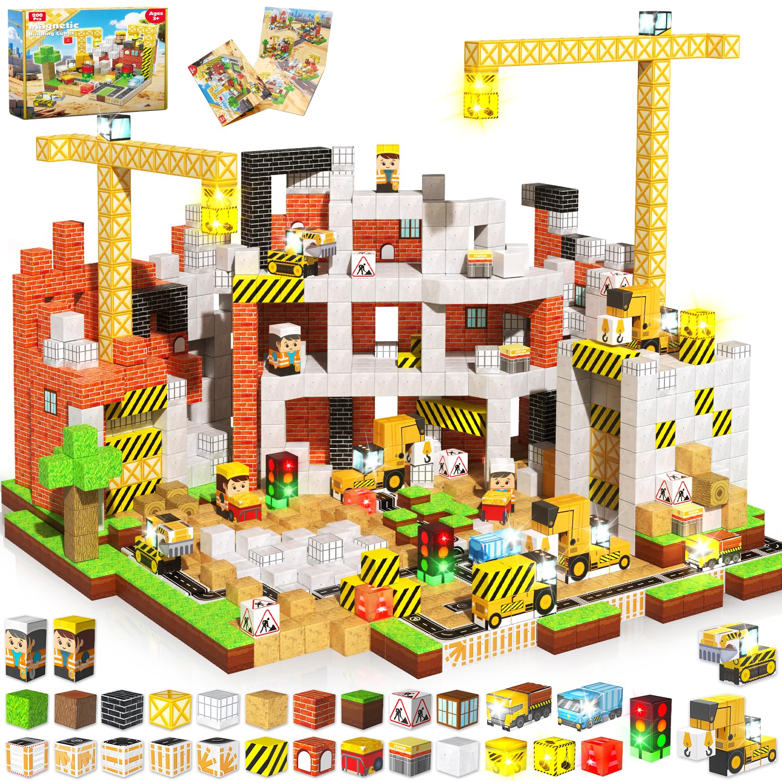 ToyUnited 200PCS Light Up Magnetic Blocks