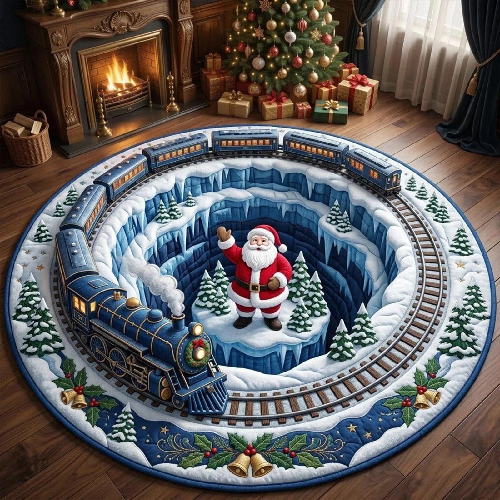 3D Christmas Rugs Optical Illusion Round Mat, Realistic 3D Xmas Rug — image 1