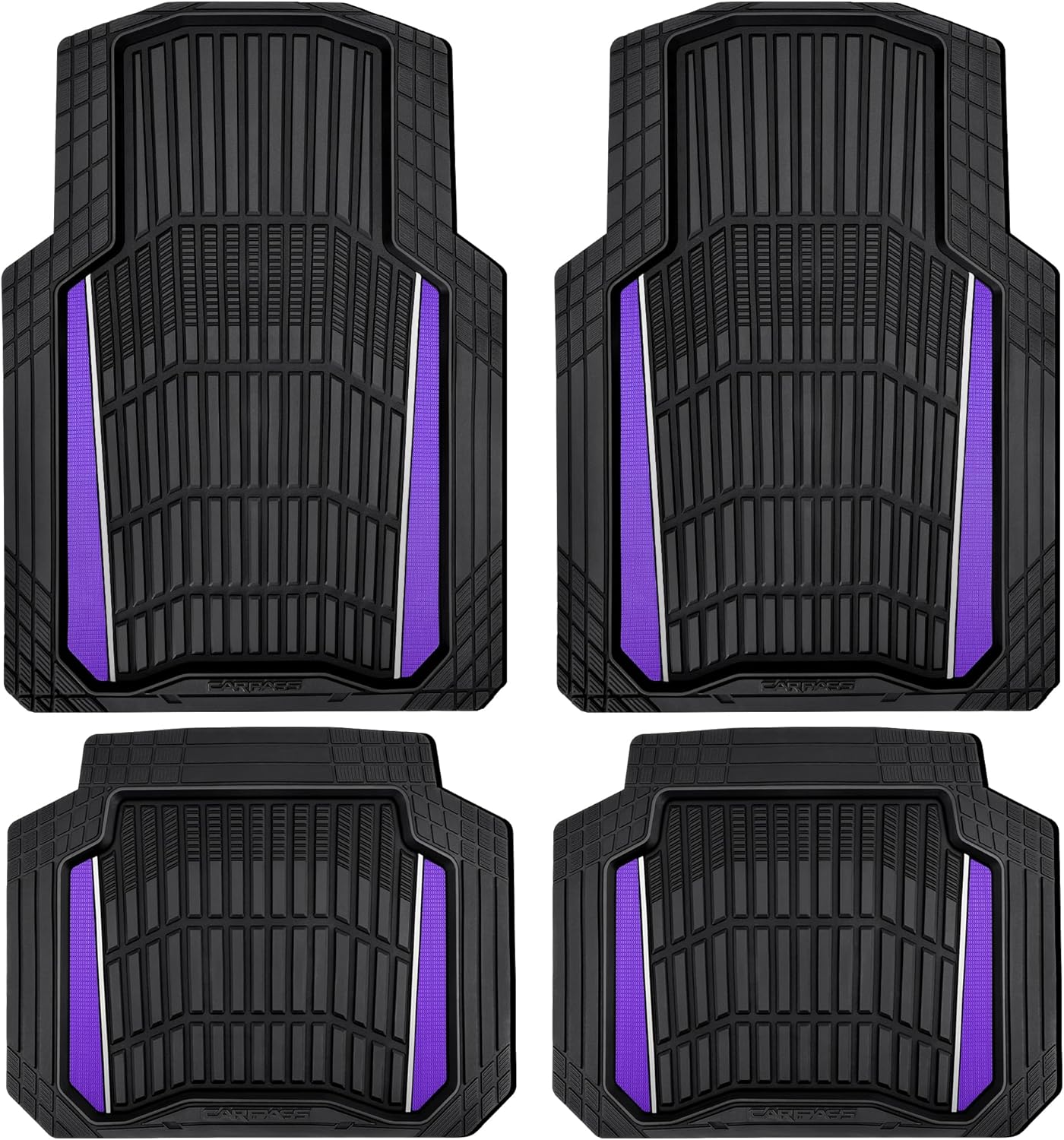CAR PASS Heavy Rubber Car Floor Mats, Deep Waterproof Car Floor Mats All Weather, Aluminum Film Universal Trim to Fit for Cars SUV Trucks Sedans, Anti-Slip, Black Purple Metallic