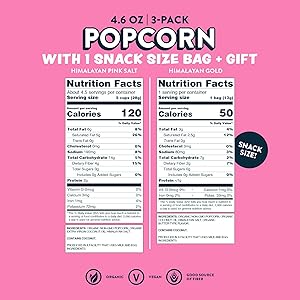 LesserEvil Himalayan Pink Salt and Himalayan Gold Organic Popcorn, Premium Quality, Minimally Processed, 3 4.6oz Bags of Himalayan Pink Popcorn and 1 0.46oz Bag of Himalayan Gold Popcorn