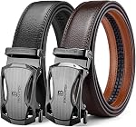 Ceintures Hommes,BOSTANTEN Ceintures en cuir pour hommes Ceinture à cliquet avec boucle coulissante automatique 2 Emballage en boîte cadeau noir
