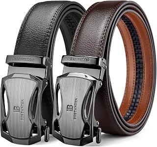 BOSTANTEN Men's Ratchet Leather Belt 2-Pack: Genuine Italian Leather, Adjustable Buckle, Trim-to-Fit for Dress & Casual