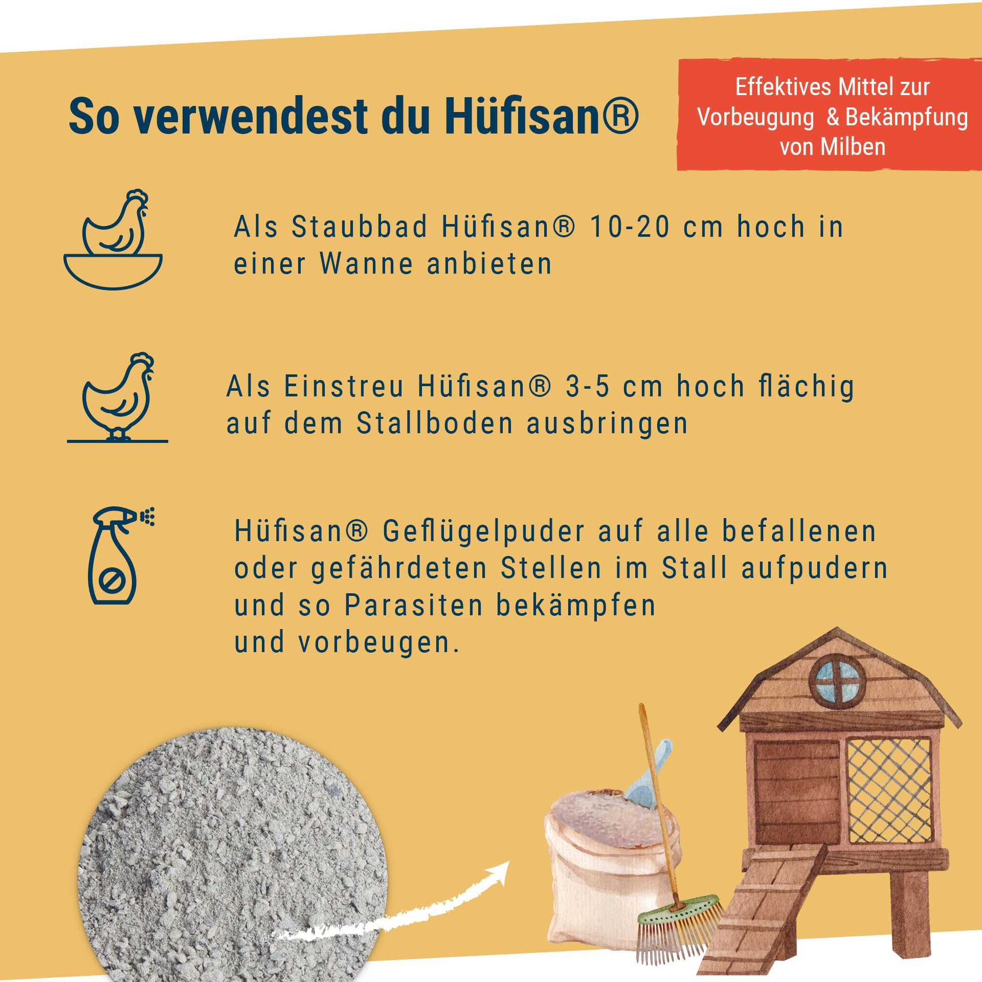 Schicker Mineral Hüfisan Geflügeleinstreu 25 kg, Badesand aus Diabas Urgesteinsmehl für Hühner, Tauben & Geflügel, Naturprodukt zur Feder- & Stallpflege, aktiver Schutz vor Parasiten und Milben