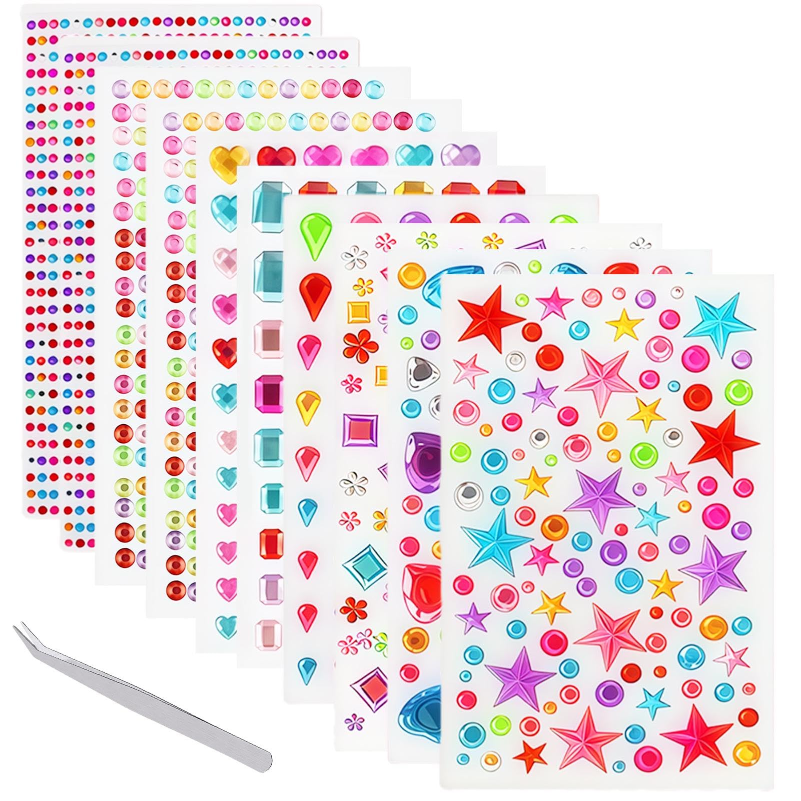 Honoflux 3500pcs Self Adhesive Gem Stickers with Tweezer, Acrylic Glitter Stones for DIY Crafting, Multicoloured Sparkling Jewels for Face & Hair Deco
