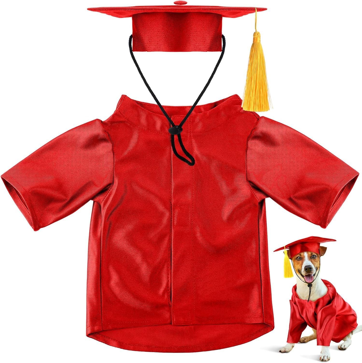 Dog Graduation Cap and Gown with Tassel – Pet Graduation Costume Adjustable Puppy Outfit Academic Hat Formal Gowns for Small Dogs Cats Ceremony Party Photo Shoot (Red,XL)