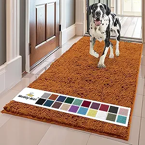 Muddy Mat® AS-SEEN-ON-TV Highly Absorbent Microfiber Dog Door Mat and Pet Rug, Non Slip Thick Washable Area and Bath Mat Soft Chenille for Kitchen Bathroom Bedroom and Indoor - Orange XL 35" x 60"