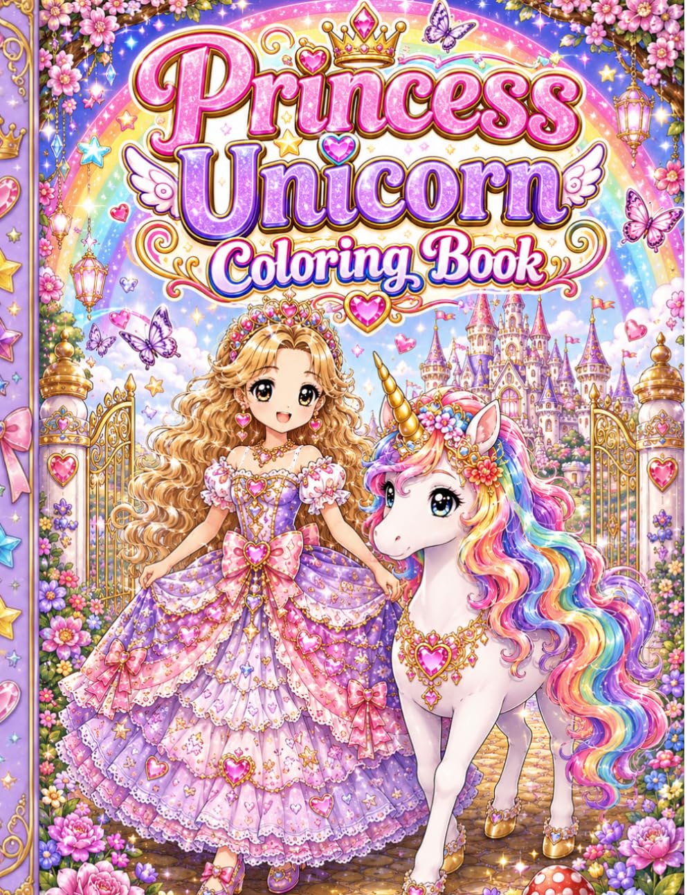 Princess Unicorn Coloring Book: 21 Magical Princesses, Beautiful Dresses, Rainbows, Castles and Unicorn Adventures for Girls Ages 4-8