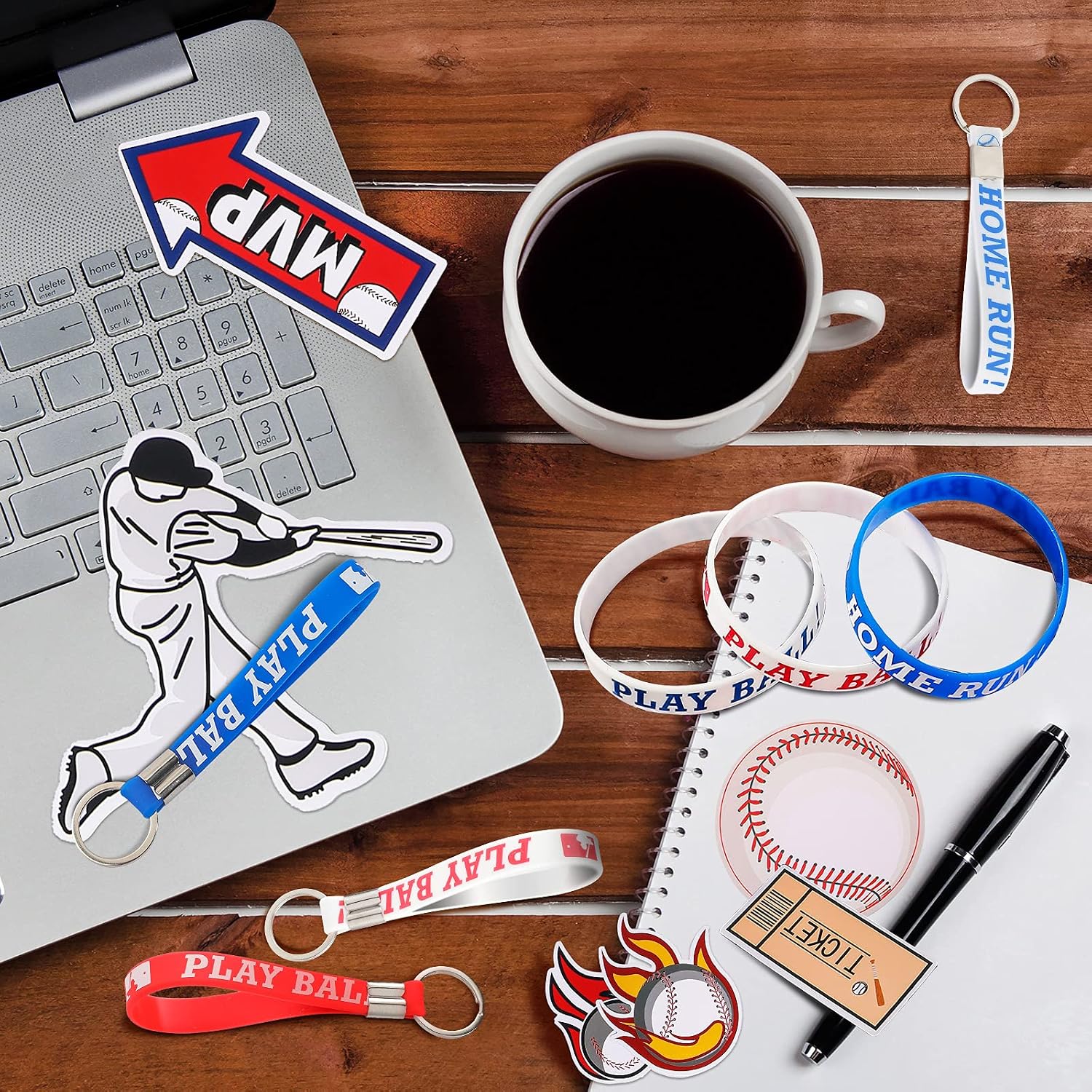 Zhanmai 104pcs Sports Party Favors Include Silicone Bracelets Keychain Waterproof Stickers Party Favor Packs with Sealing Stickers for Baseball Basketball Soccer Football Themed Sports Parties