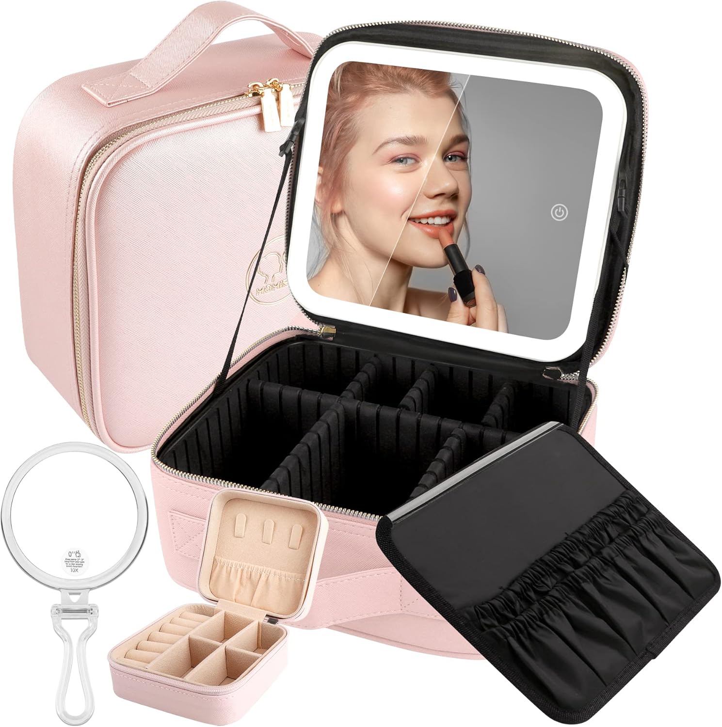 Wangselect Lighted Makeup Case with Fullscreen HD Mirror Travel Makeup Train Case
