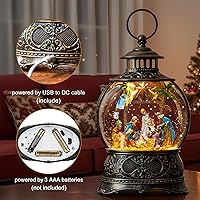 Vista 20 de Globos de Nieve de Navidad, Farol de Agua de Navidad con Carruaje e Iglesia Azul, Música y Temporizador de 6 Horas, Faroles Iluminados con Cable