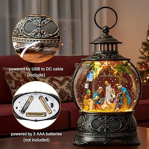 Miniatura 15 de Linterna de agua con globos de nieve de Navidad con cardenal, música y temporizador de 6 horas, con forro USB/funciona con pilas, faroles iluminados