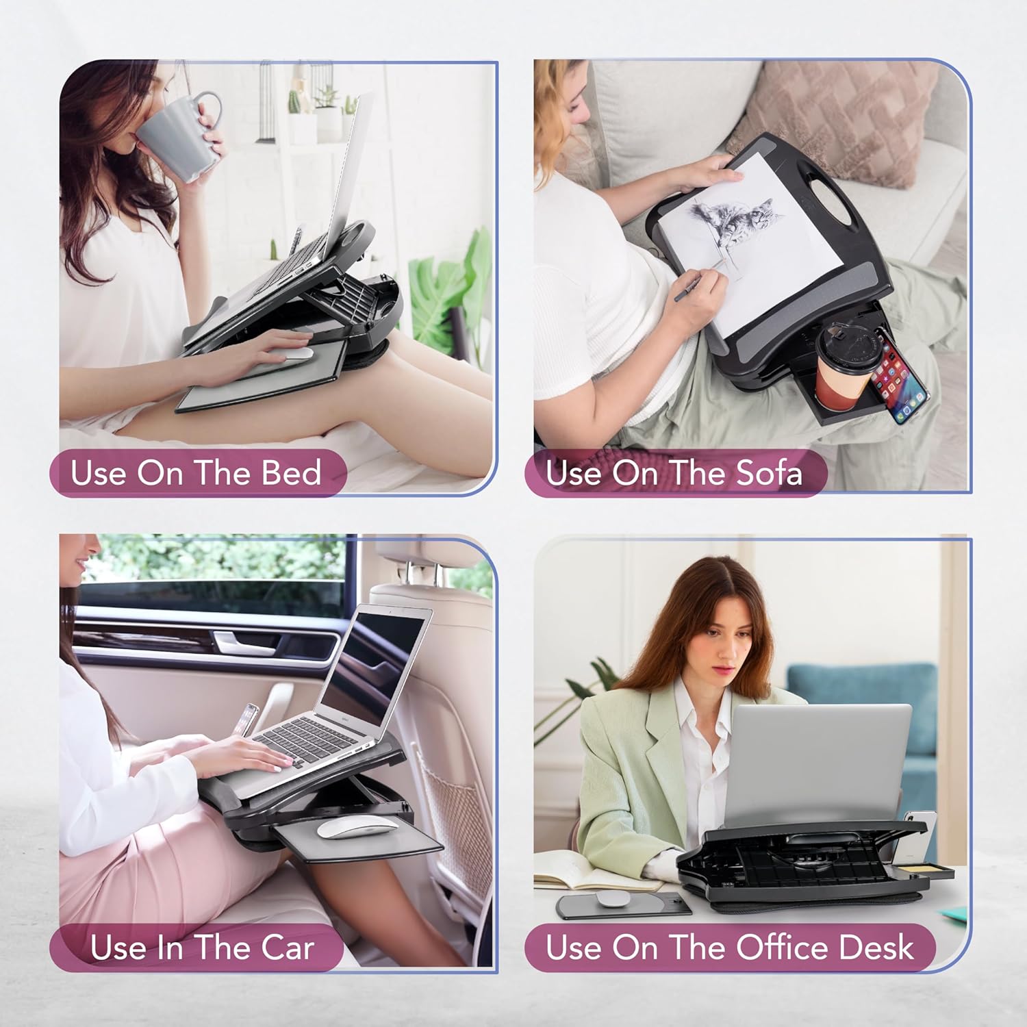 EHO Portable Lap Desk with Cushion, Detachable Mouse Pad Tray and Phone Holder, Adjustable Laptop Stand with 5 Angles, for Home, Office, Sofa, Bed image 8 of 9 B0DCZCS6G4