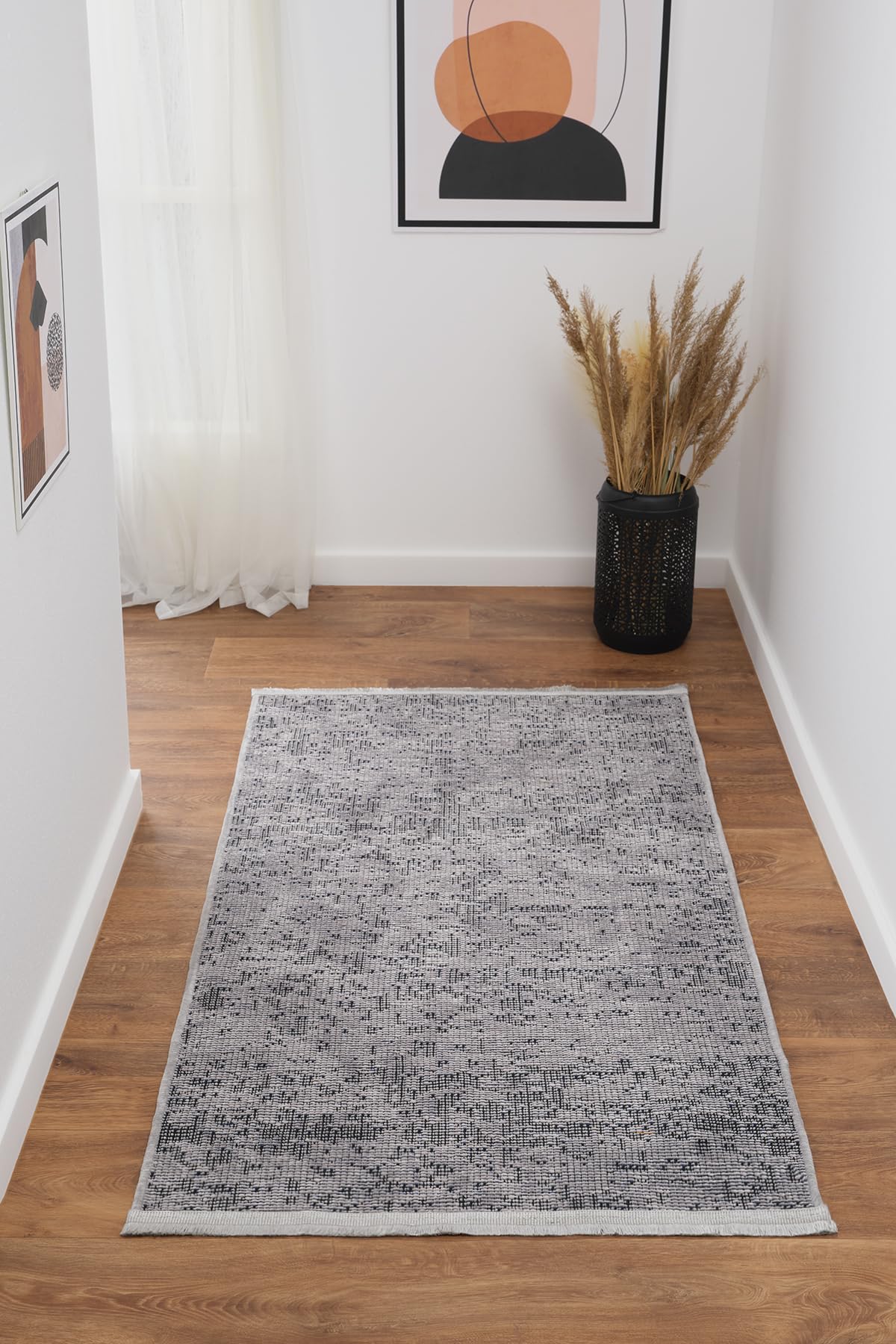 Ruglenza Woven Area Rug - Wool Blend Carpet, Modern Easy Clean Rug for Living Room, Anti Slip Backing, Elegant Durable Home Decor (Light Grey/Navy, 80 x 150 cm)