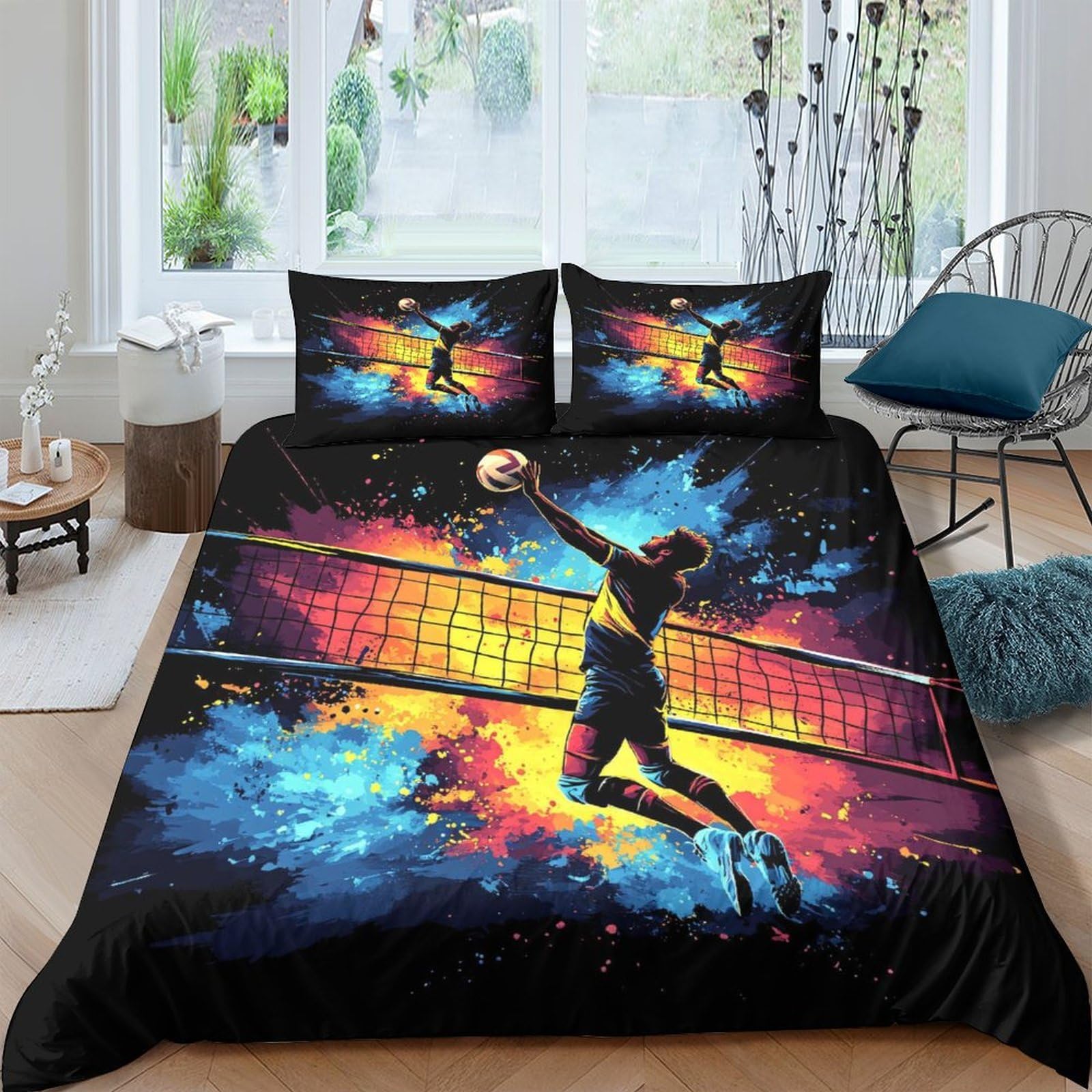 Ctjqhvkz Style-9 3D Printed Volleyball Action Fitted Sheet Microfiber Vibrant Sports Bed Cover For Bedroom Dorm Decor Mattress Protection Single（135X200cm）
