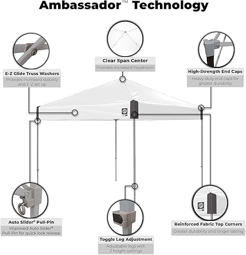 Miniatura 3 de E-Z UP AMB3SBKF10SG Ambassador 10 x 10 pies juego de bolsas enrollables y 4 piezas tienda de campaña instantánea con toldo gris acero