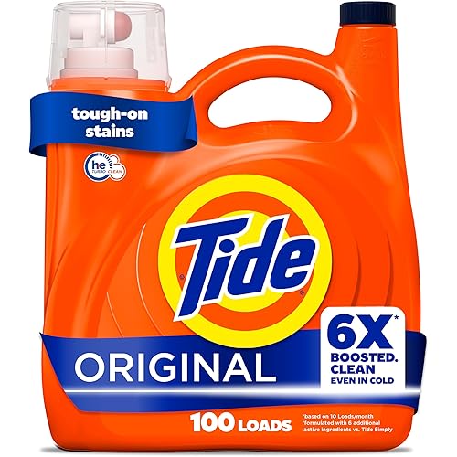 Tide Liquid Laundry Detergent, Original Scent, 125 fl oz, 100 Loads, Boosted Clean Even in Cold Water with Concentrated Washing Soap