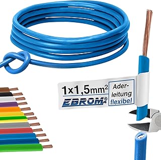 EBROM - Cable de 25 metros con varios hilos - Cable simple - Cable flexible - Cable de PVC - H07V-K 1,5 mm2 | 1,5 mm² | 1,5 mm² - Color: azul claro - cobre completo 99,9% cobre OFC, longitud: 25