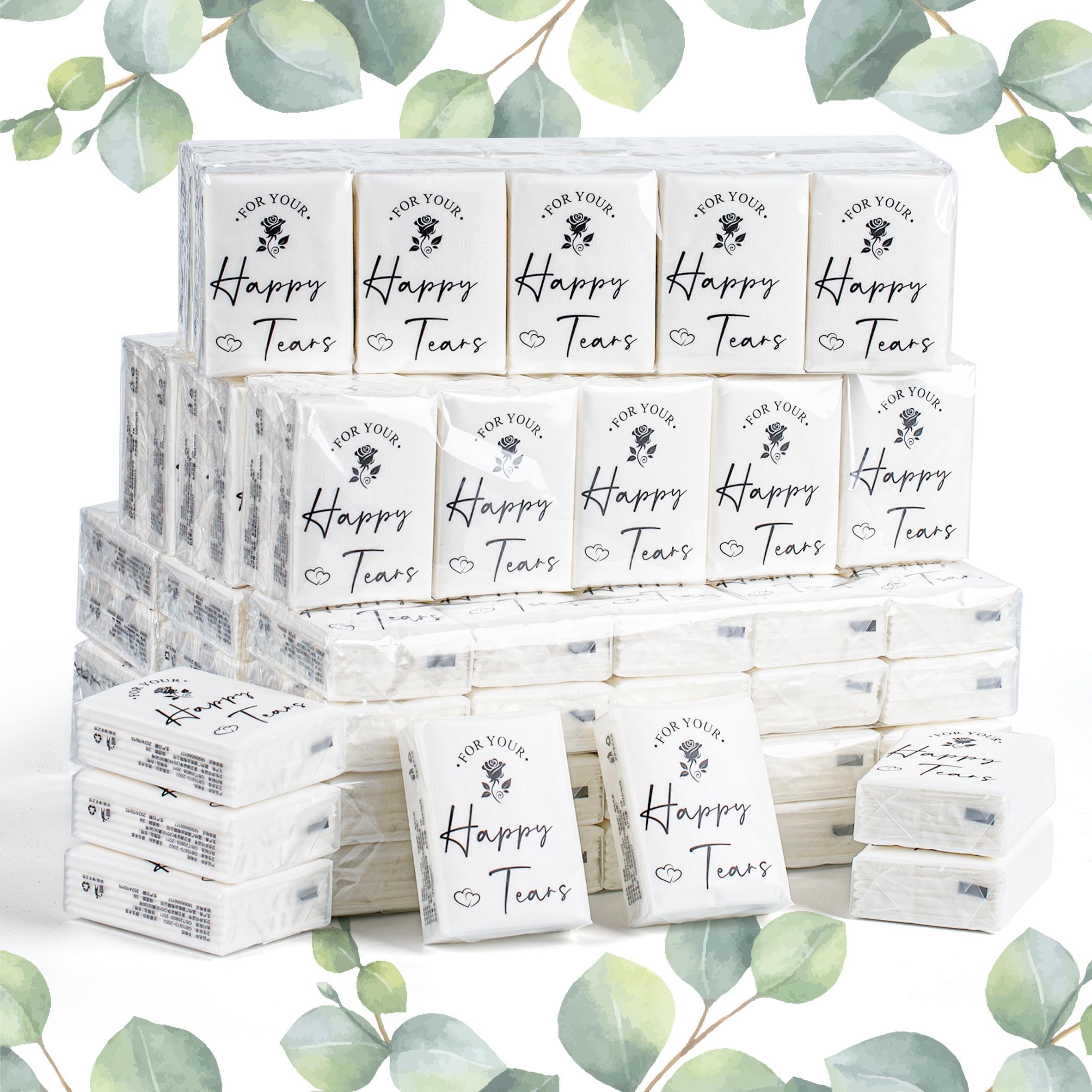 Lesnala 120Packs Happy Tears Tissue Packs for Wedding Kleenex Prepared for Guests 3 Ply Pocket Size for Travel Party Ceremony Graduation Favors White