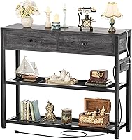 Vista 16 de Ecoprsio Mesa de entrada con salidas y puertos USB, mesa consola con 2 cajones, mesa de sofá pequeña con estantes de almacenamiento para sala