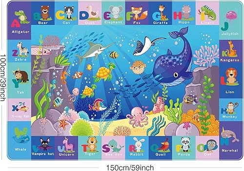 Miniatura 2 de Tapete de bebé para suelo bajo el agua, alfombra de juego ABC para niños, para sala de juegos, alfombra de juegos oceánica gateando boca abajo, no