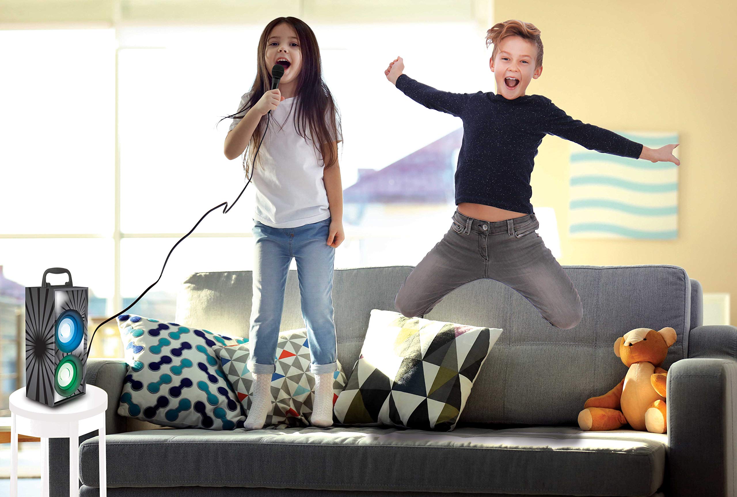 The Voice Karaoke Portatile Con Microfono - Bluetooth, Luci LED, 4W, Batteria Ricaricabile, Rosso/Nero - Foto 9