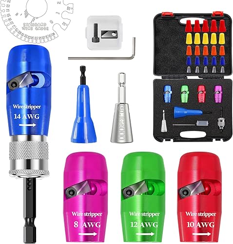 Pelacables para taladro, herramienta automática de pelado y torsión de cables para AWG calibre 14-12-10-8 con adaptador de taladro, herramienta de