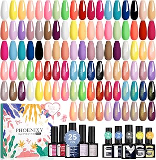 Phoenxy 30PCS Gel Nail Polish Set: 25 Colors Nude Pink Red Blue + Base & 4 Top Coats Glossy Matte Glitter, Long-Lasting UV Starter Kit for Women