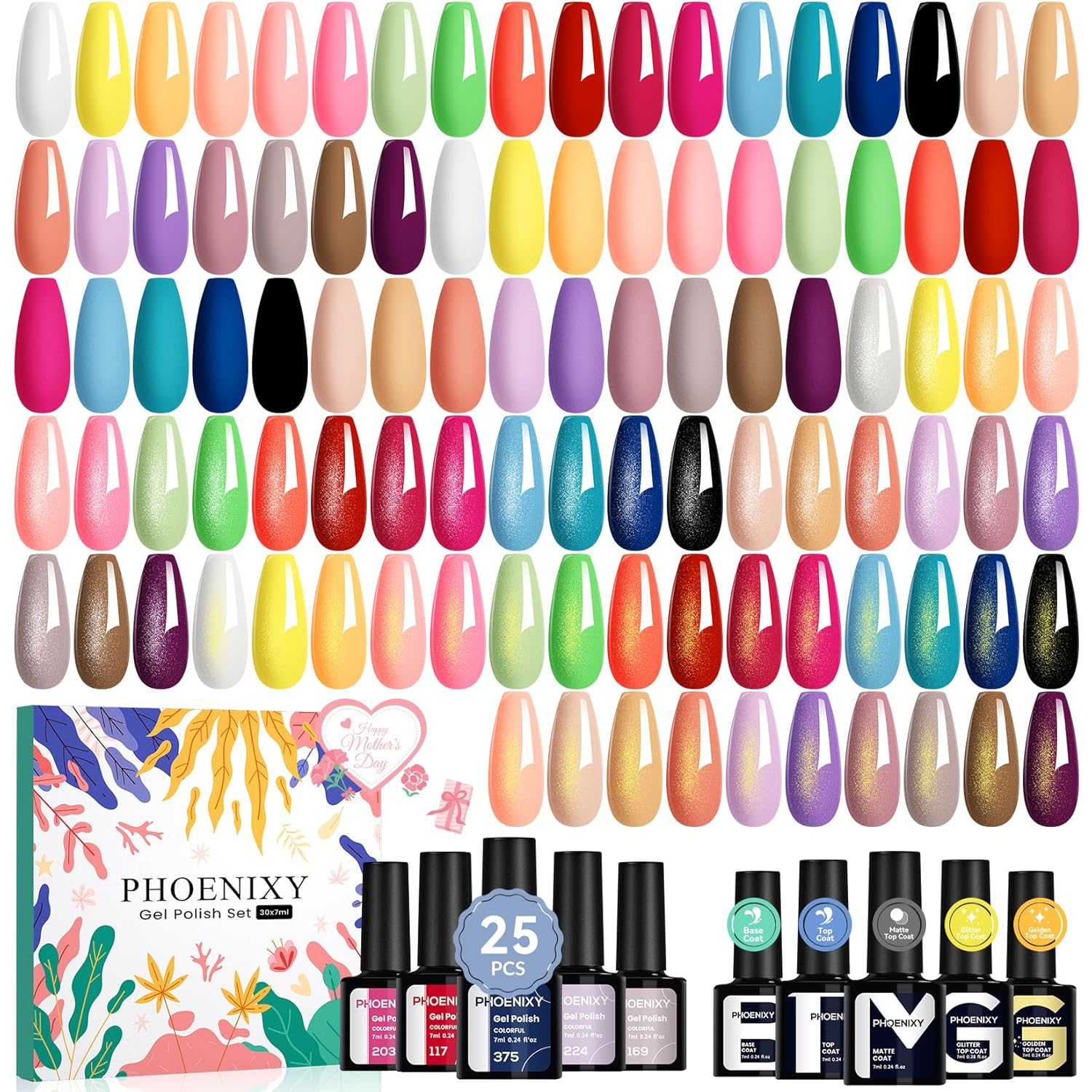 Phoenixy 30 Pcs Gel Nail Polish Set 25 Colors U V Gel Nail Polish Nude White Black Red