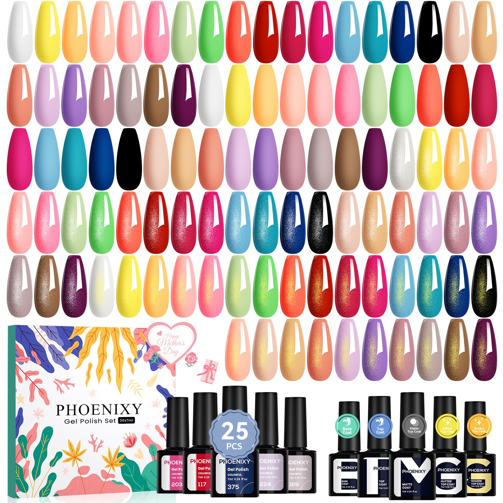 Phoenixy 30 Pcs Gel Nail Polish Set 25 Colors U V Gel Nail Polish Nude White Black Red