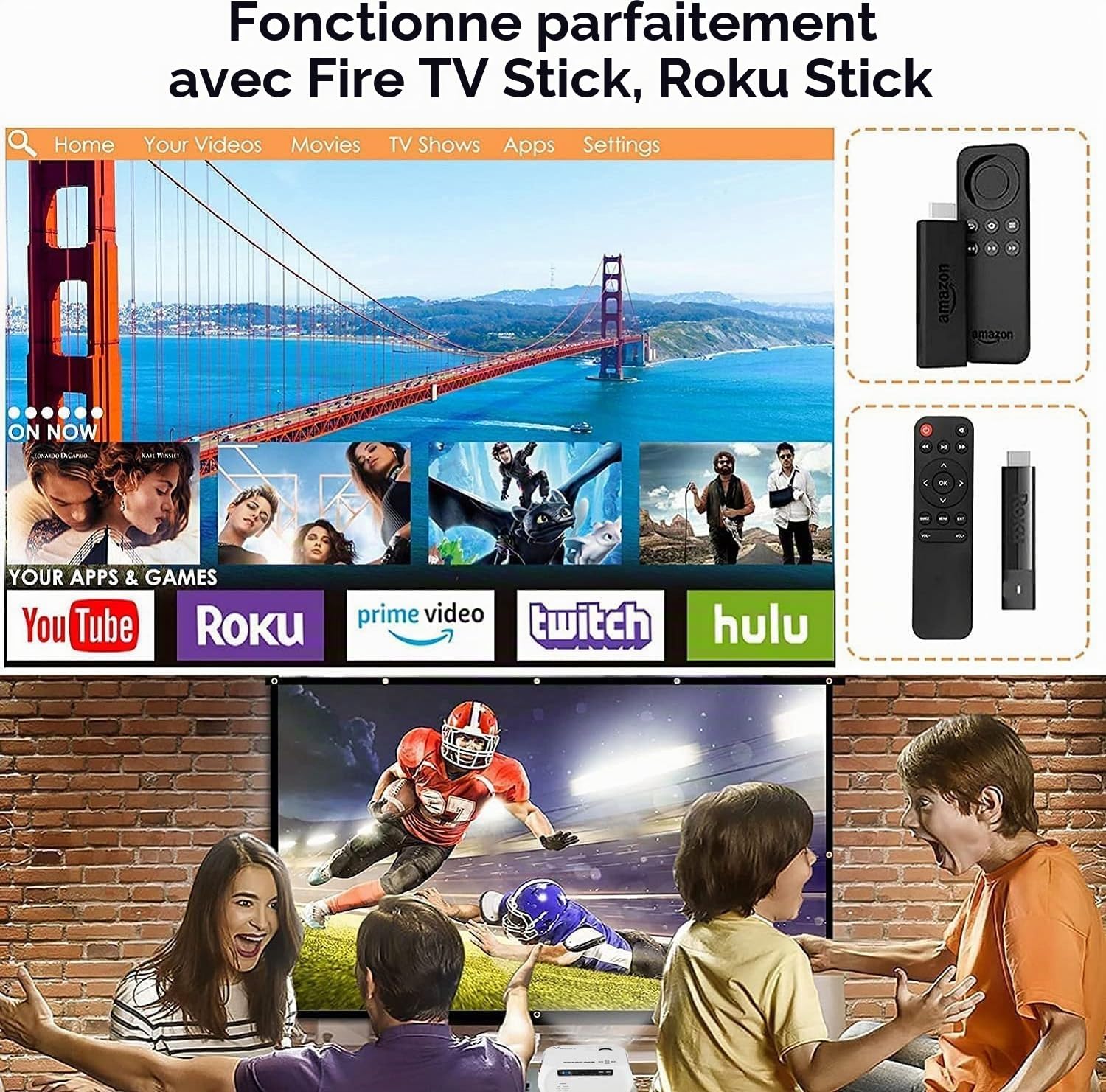 Rétroprojecteur Bluetooth WiFi Videoprojecteur Portable 1080P Full HD Mini Projecteur Vidéo Portatif pour iPhone Android Smartphone PC PS4 TV PPT Home Cinéma Haut-Parleurs Intégrés Cadeau de Noël