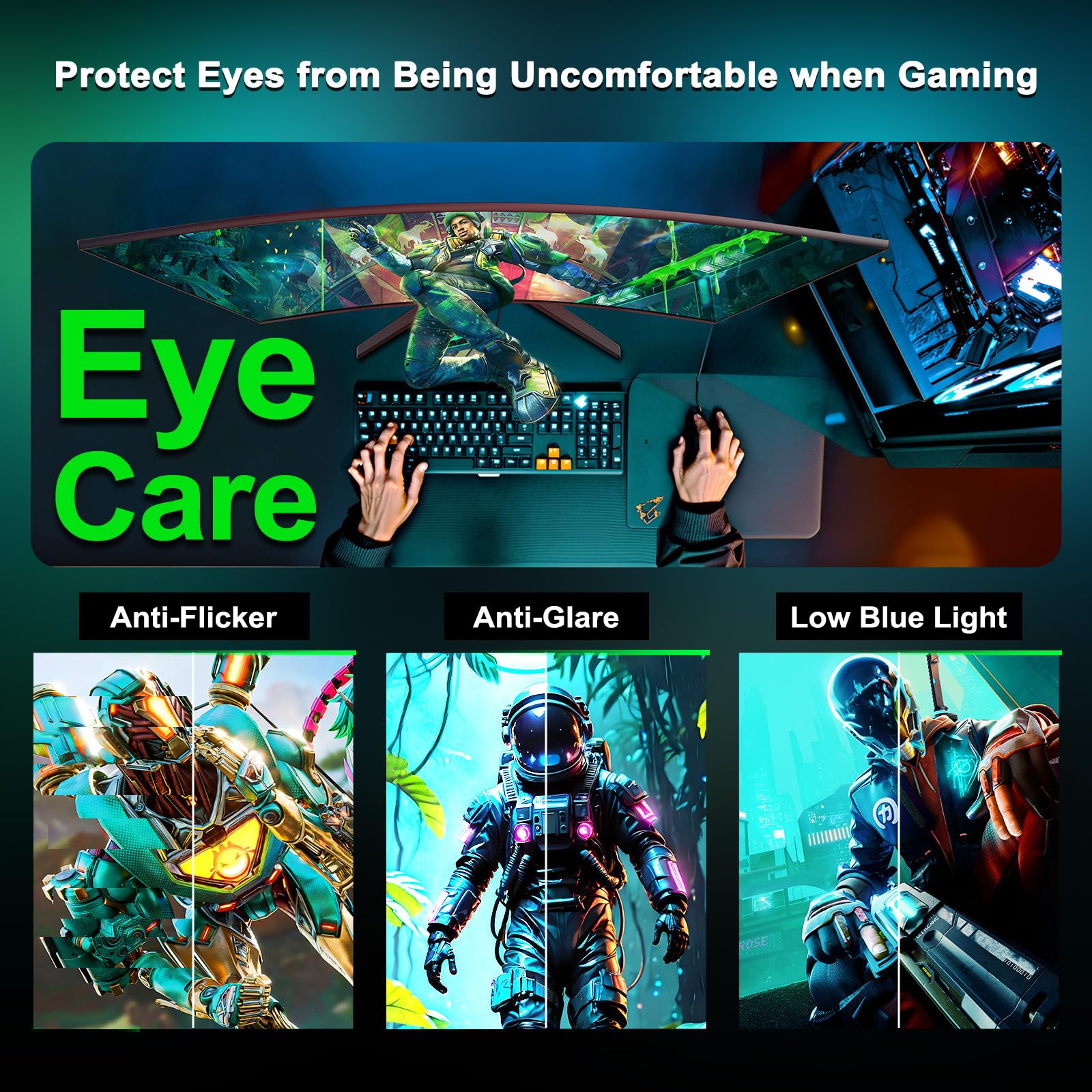 Minifire 27 Inch Gaming Monitor, 200Hz, Full HD 1920x1080 Curved VA Panel, Built in Speaker, Ai Crosshair, 1Ms MPRT, Adaptive Sync, sRGB130%, DCI-P3 95%, VESA 100x100, HDMI1.2＆DP1.4, MFG27C1 — view 7