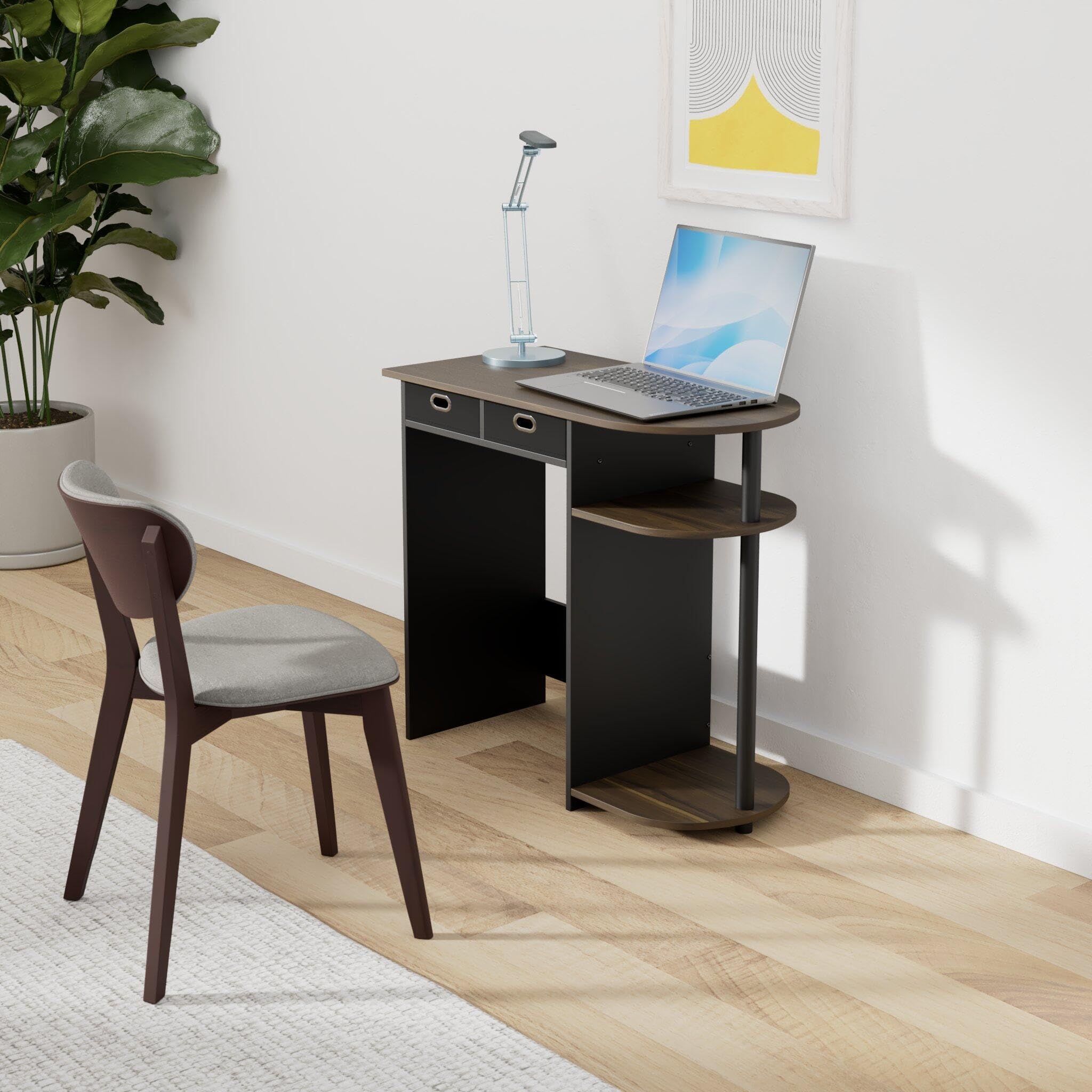 Furinno Go Green Escritorio De Computadora, Madera, Columbia Nogal/Negro/marrón Oscuro, 39.62 x 80 x 72.39 cm